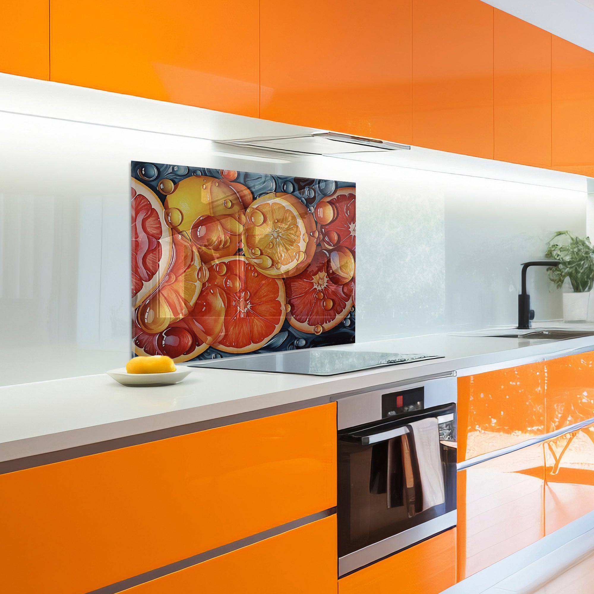 Orange Bliss – Colorful Citrus Tempered Glass Kitchen Backsplash