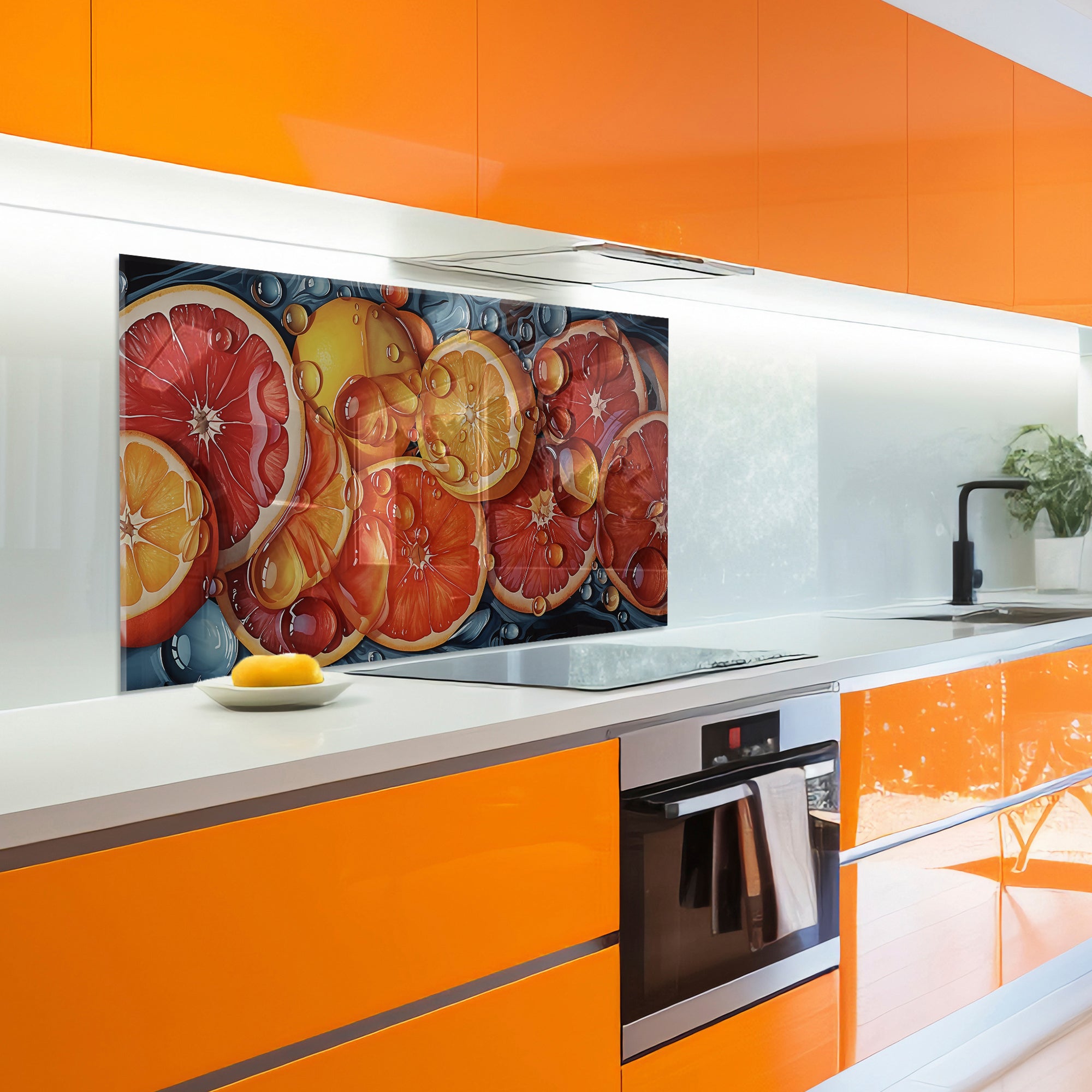 Orange Bliss – Colorful Citrus Tempered Glass Kitchen Backsplash