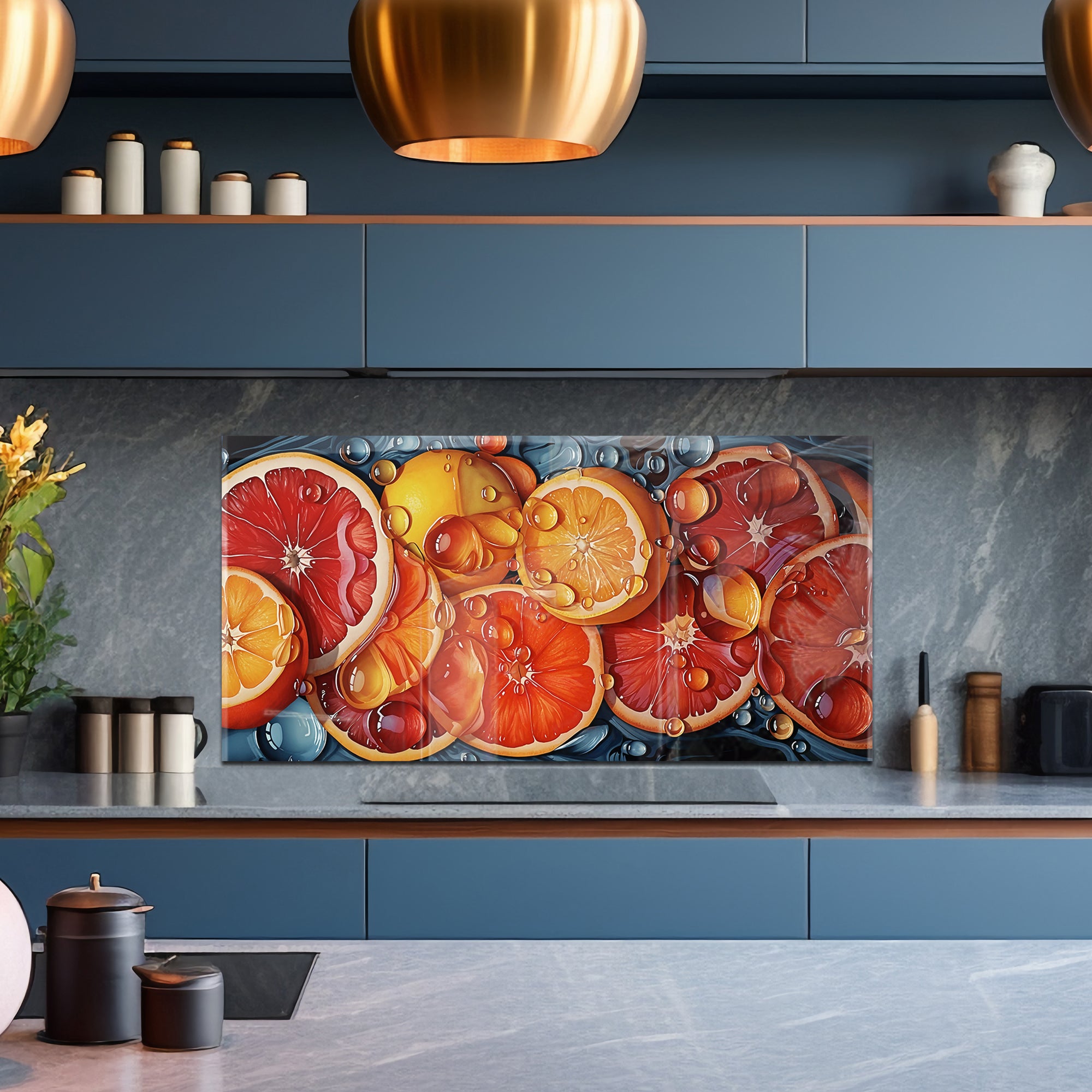Orange Bliss – Colorful Citrus Tempered Glass Kitchen Backsplash
