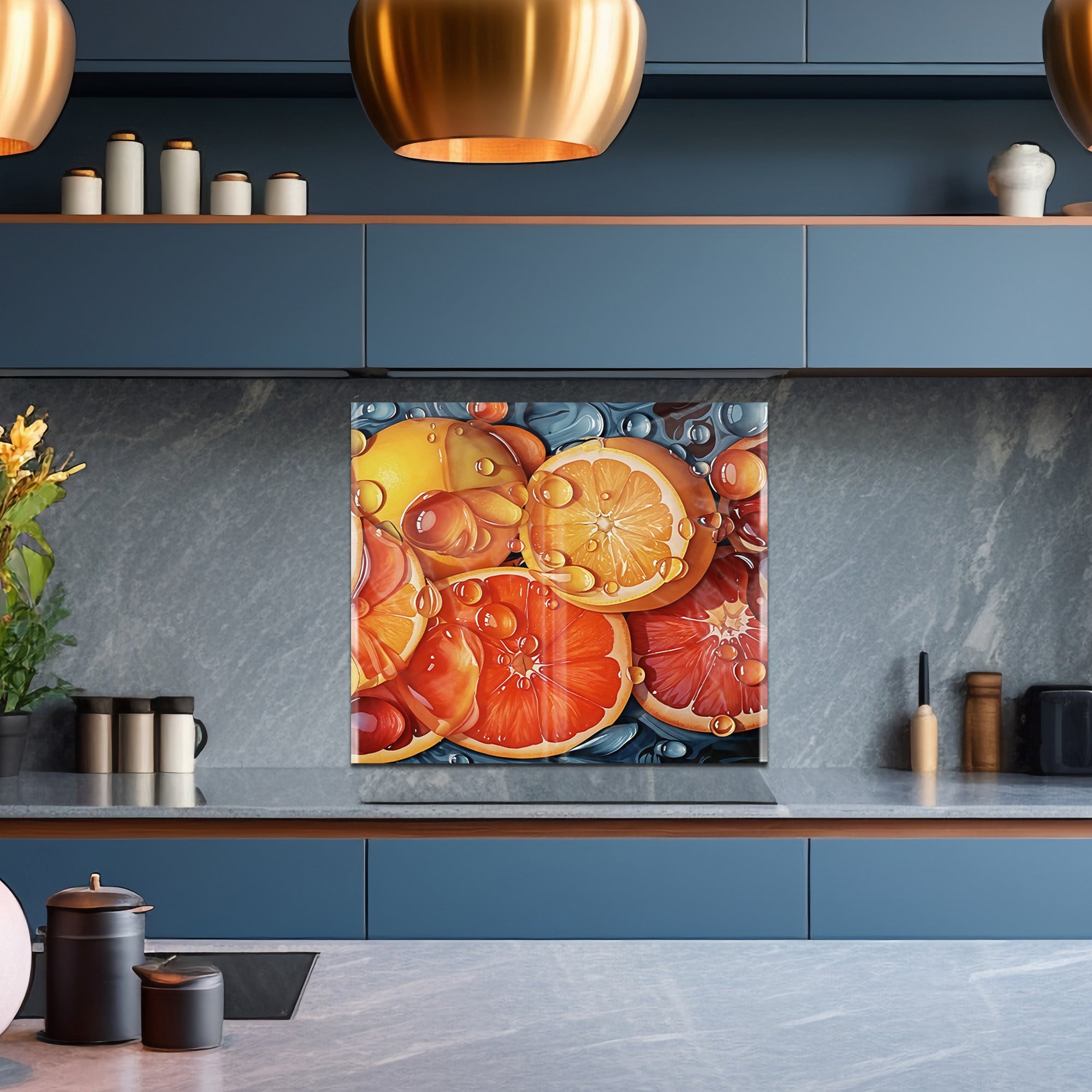 Orange Bliss – Colorful Citrus Tempered Glass Kitchen Backsplash