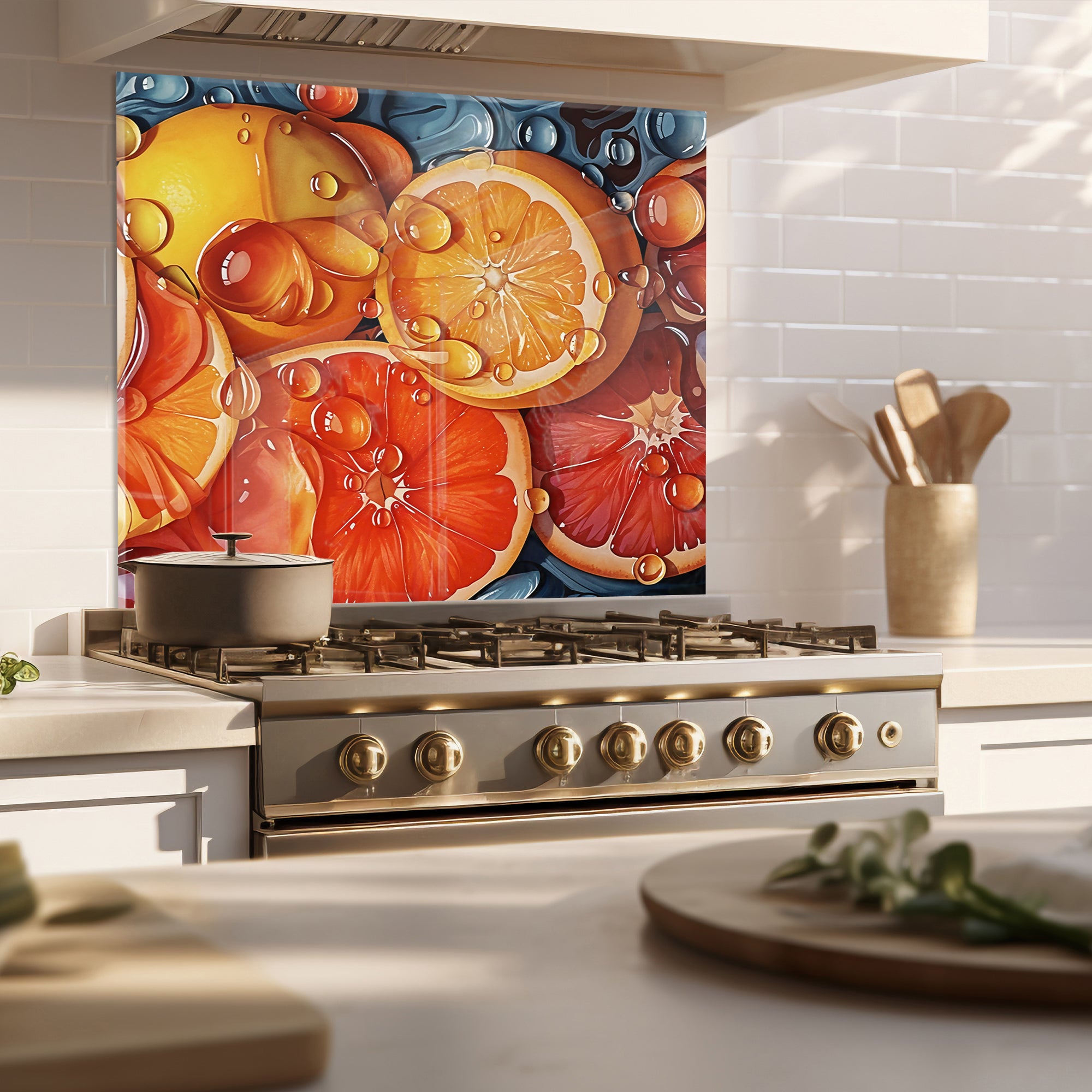 Orange Bliss – Colorful Citrus Tempered Glass Kitchen Backsplash