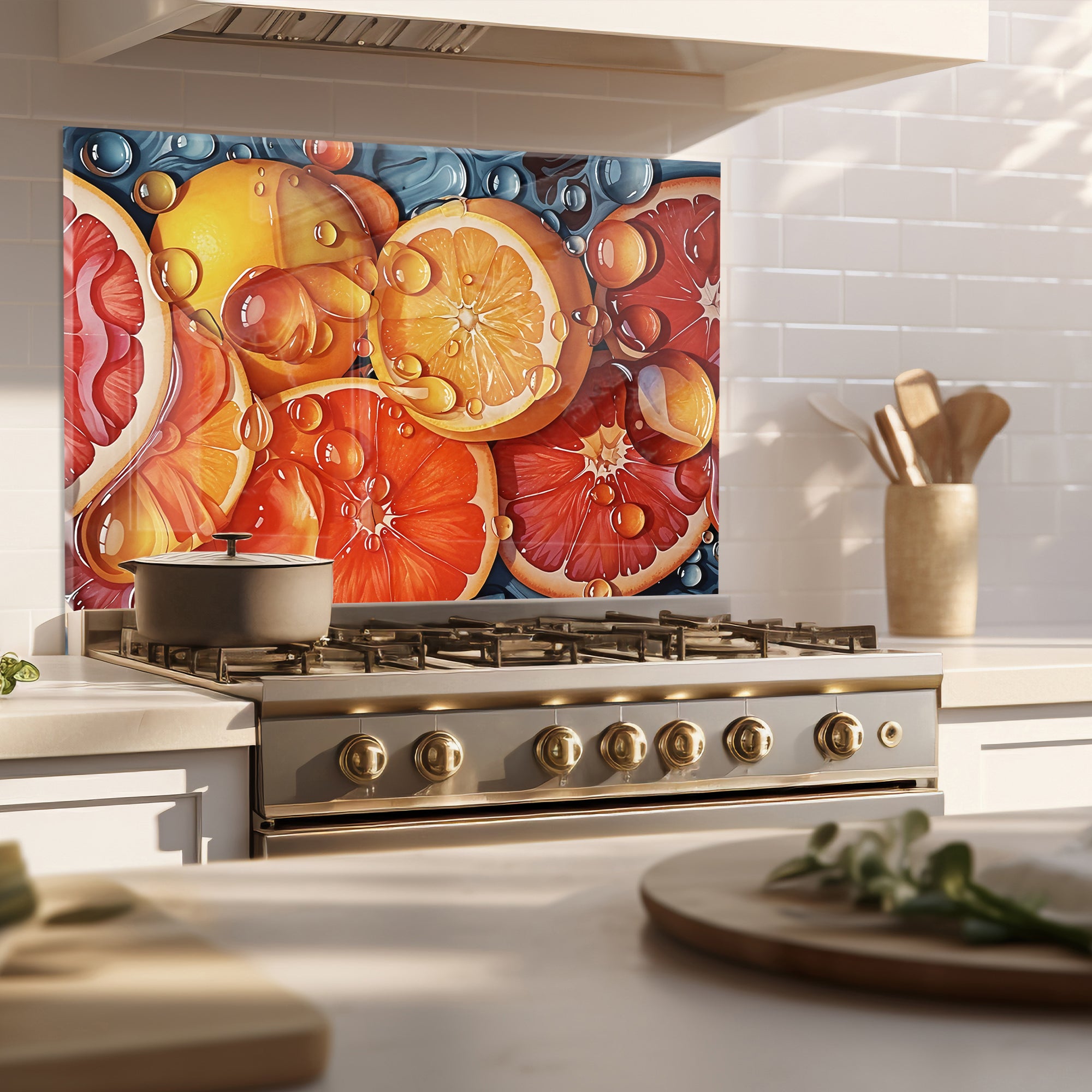 Orange Bliss – Colorful Citrus Tempered Glass Kitchen Backsplash