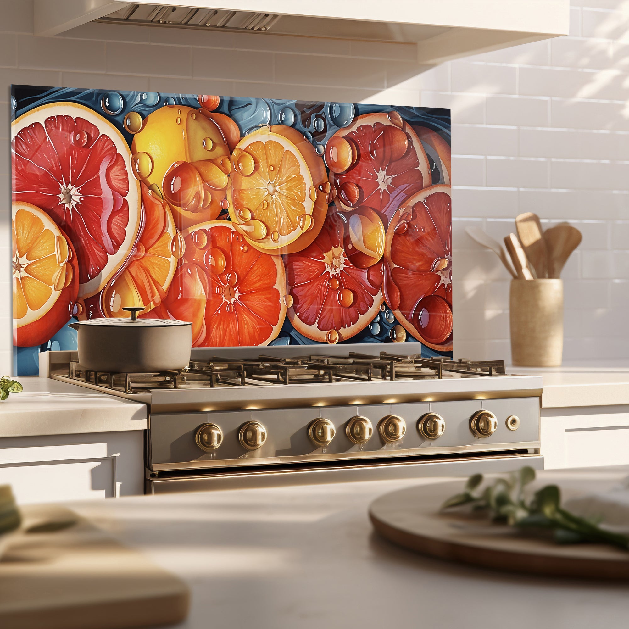 Orange Bliss – Colorful Citrus Tempered Glass Kitchen Backsplash