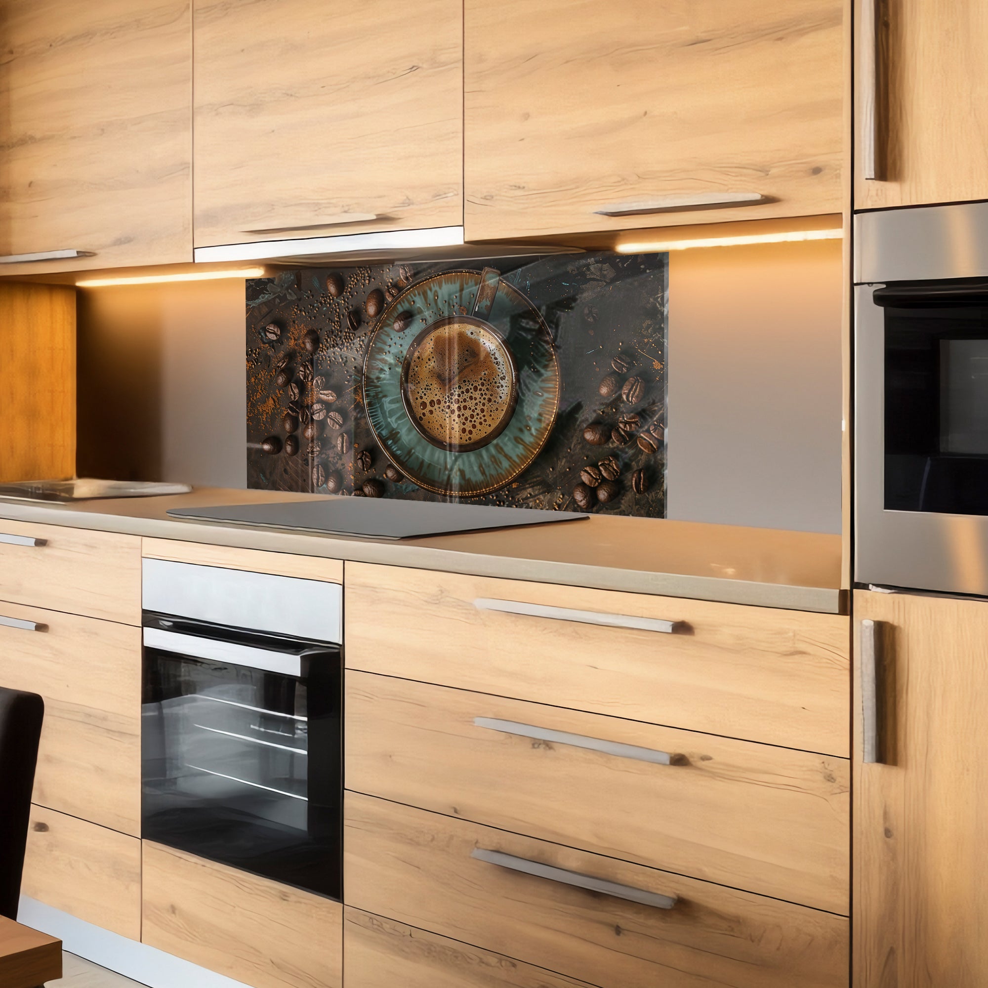 Rustic Coffee Moment – Tempered Glass Kitchen Backsplash Panel