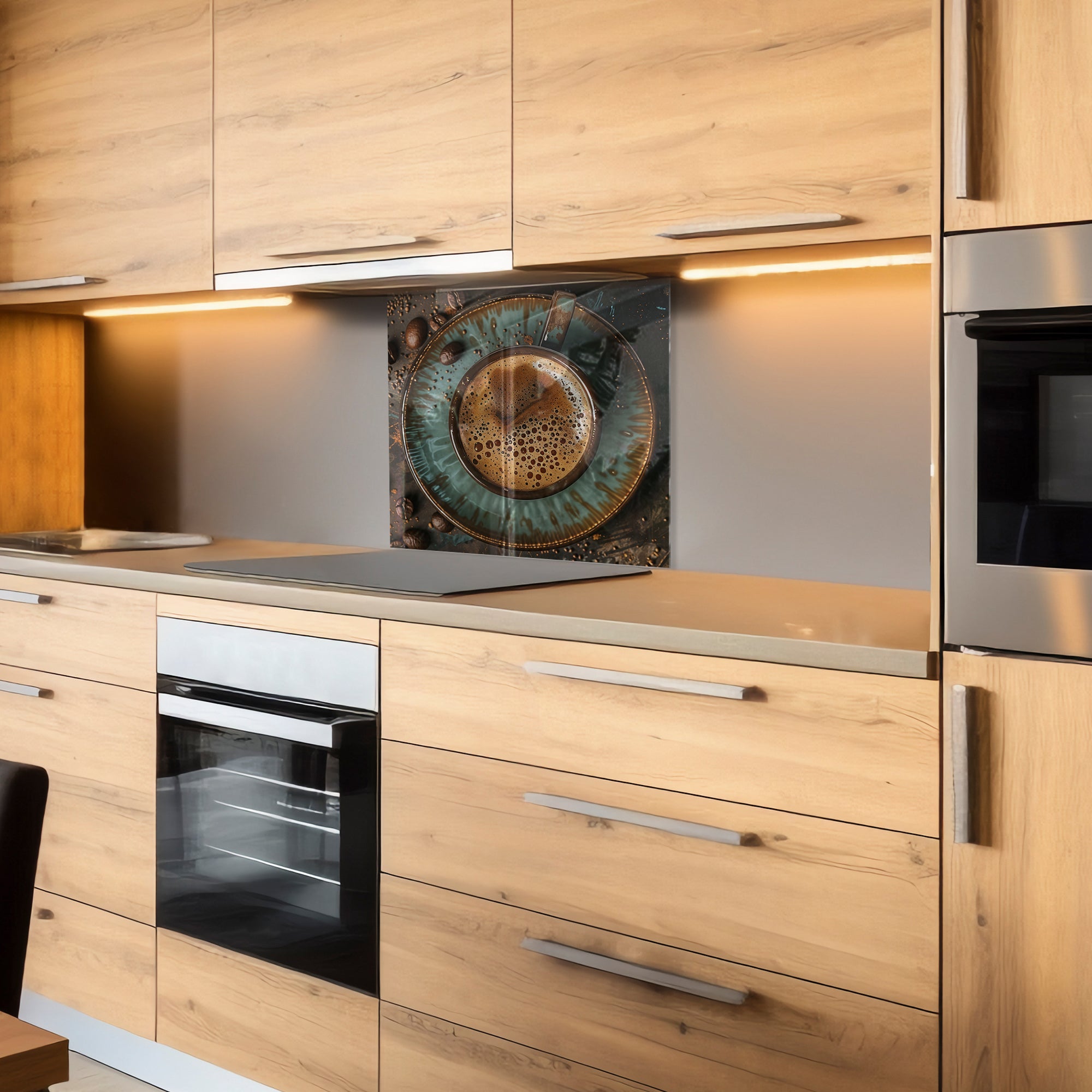 Rustic Coffee Moment – Tempered Glass Kitchen Backsplash Panel