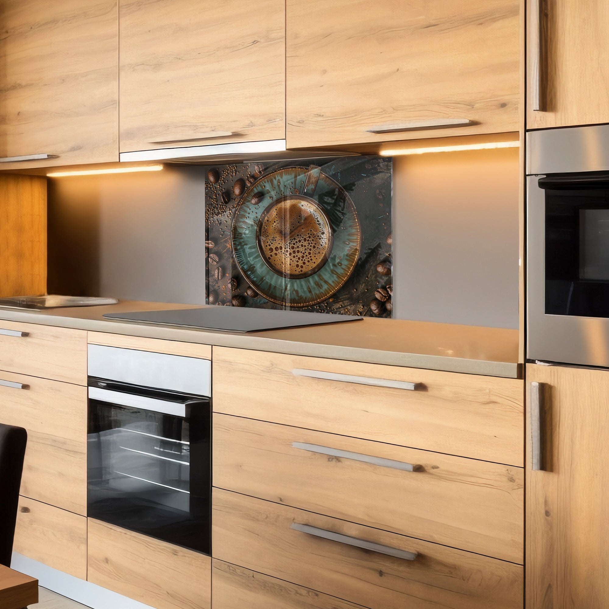 Rustic Coffee Moment – Tempered Glass Kitchen Backsplash Panel