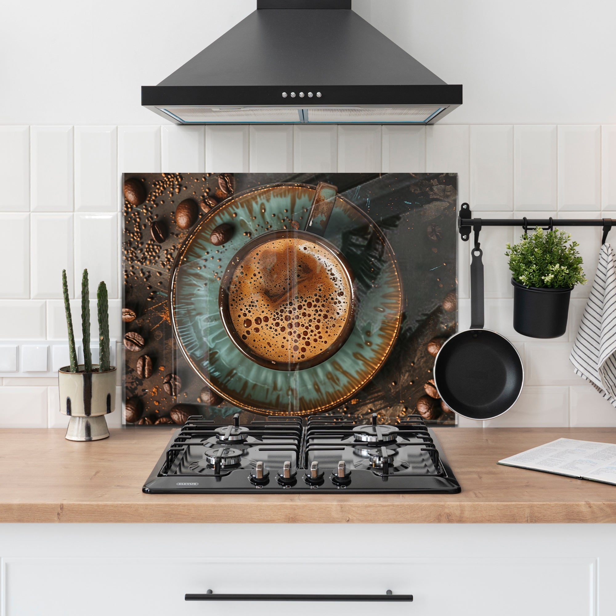 Rustic Coffee Moment – Tempered Glass Kitchen Backsplash Panel