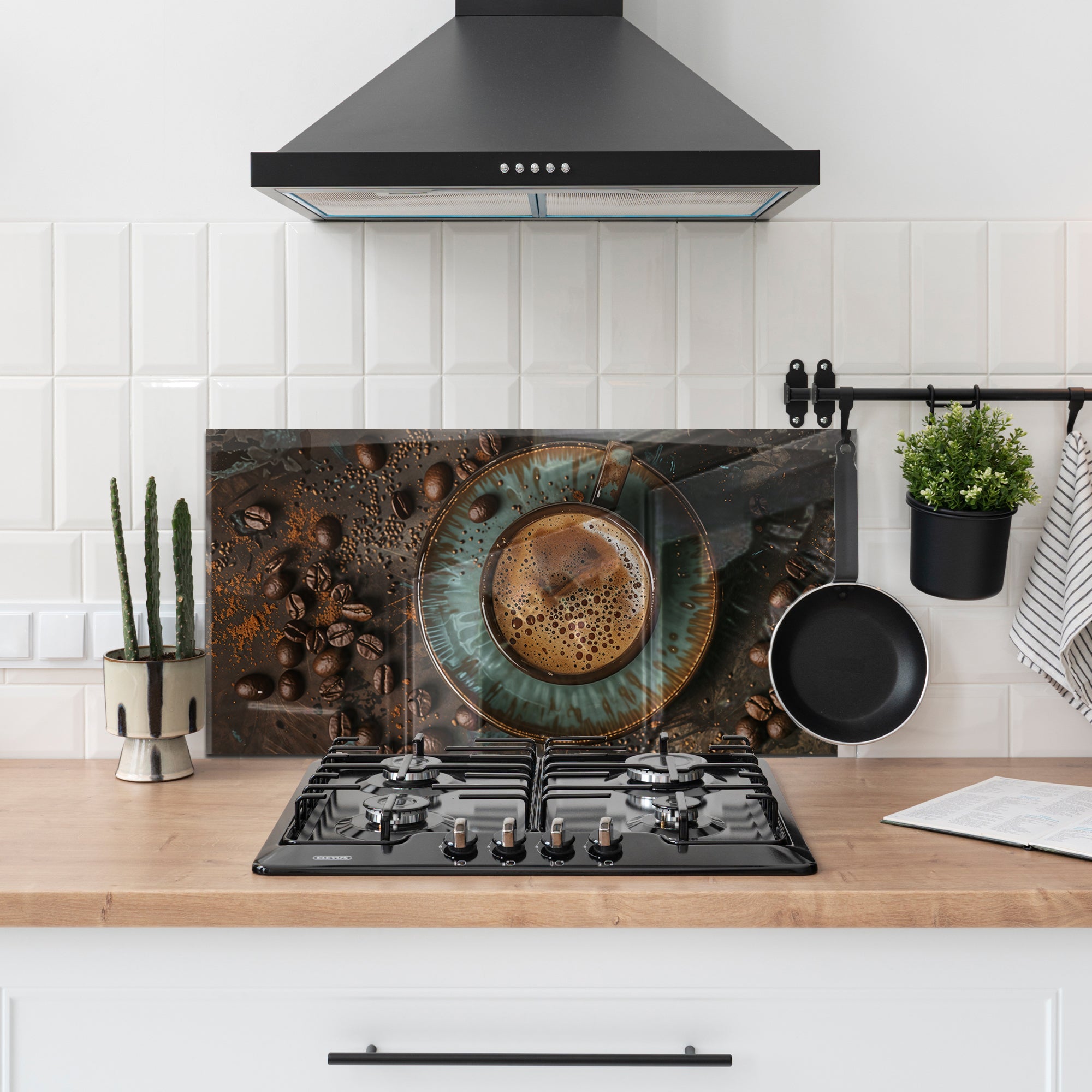 Rustic Coffee Moment – Tempered Glass Kitchen Backsplash Panel