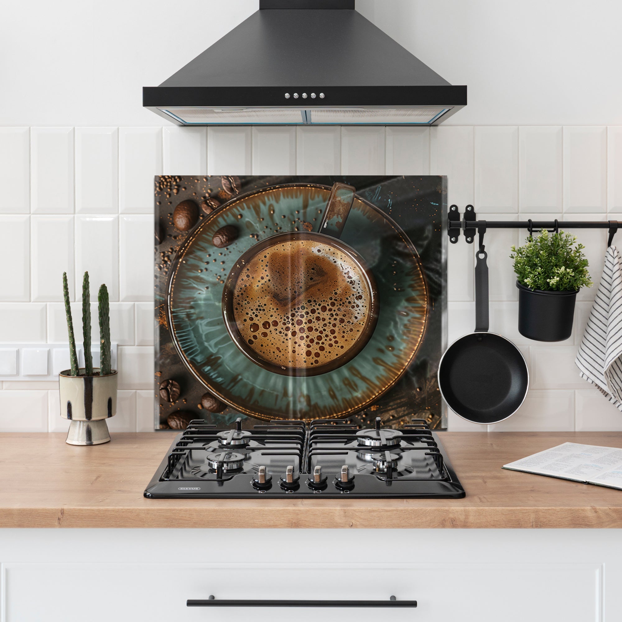 Rustic Coffee Moment – Tempered Glass Kitchen Backsplash Panel