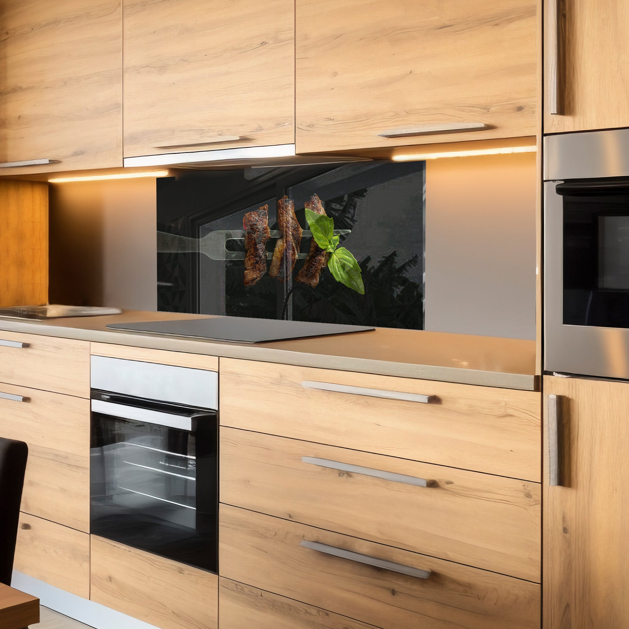 Steak & Basil Fork – Tempered Glass Kitchen Backsplash