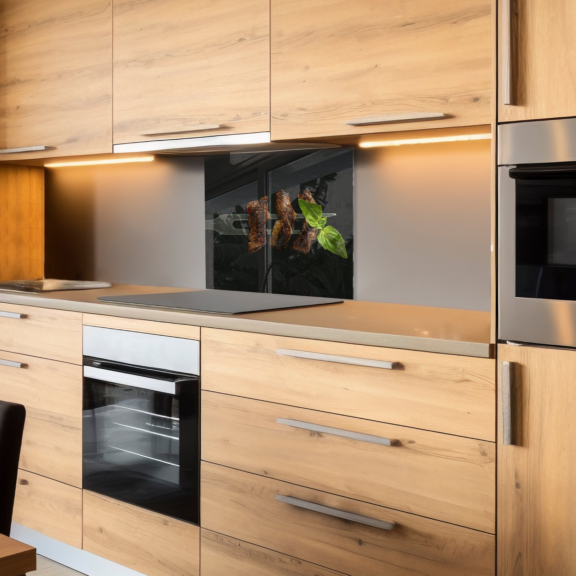 Steak & Basil Fork – Tempered Glass Kitchen Backsplash