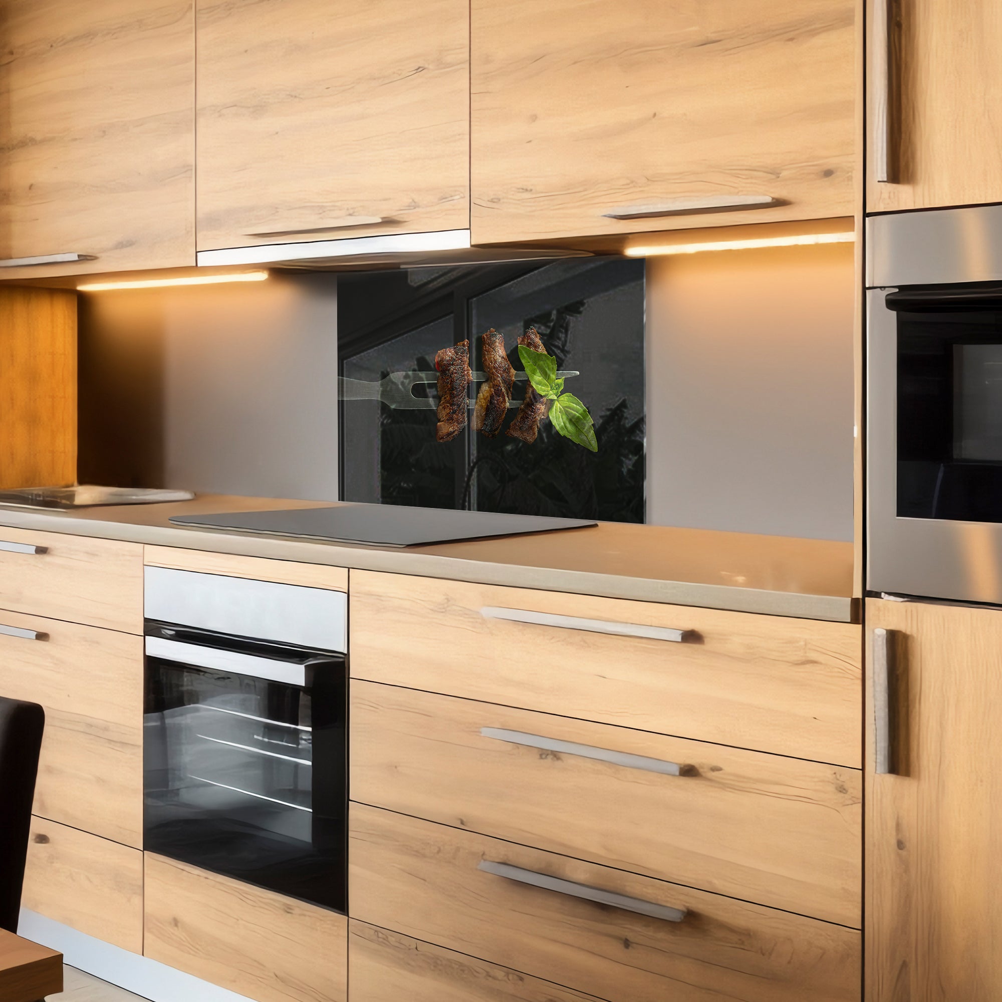 Steak & Basil Fork – Tempered Glass Kitchen Backsplash