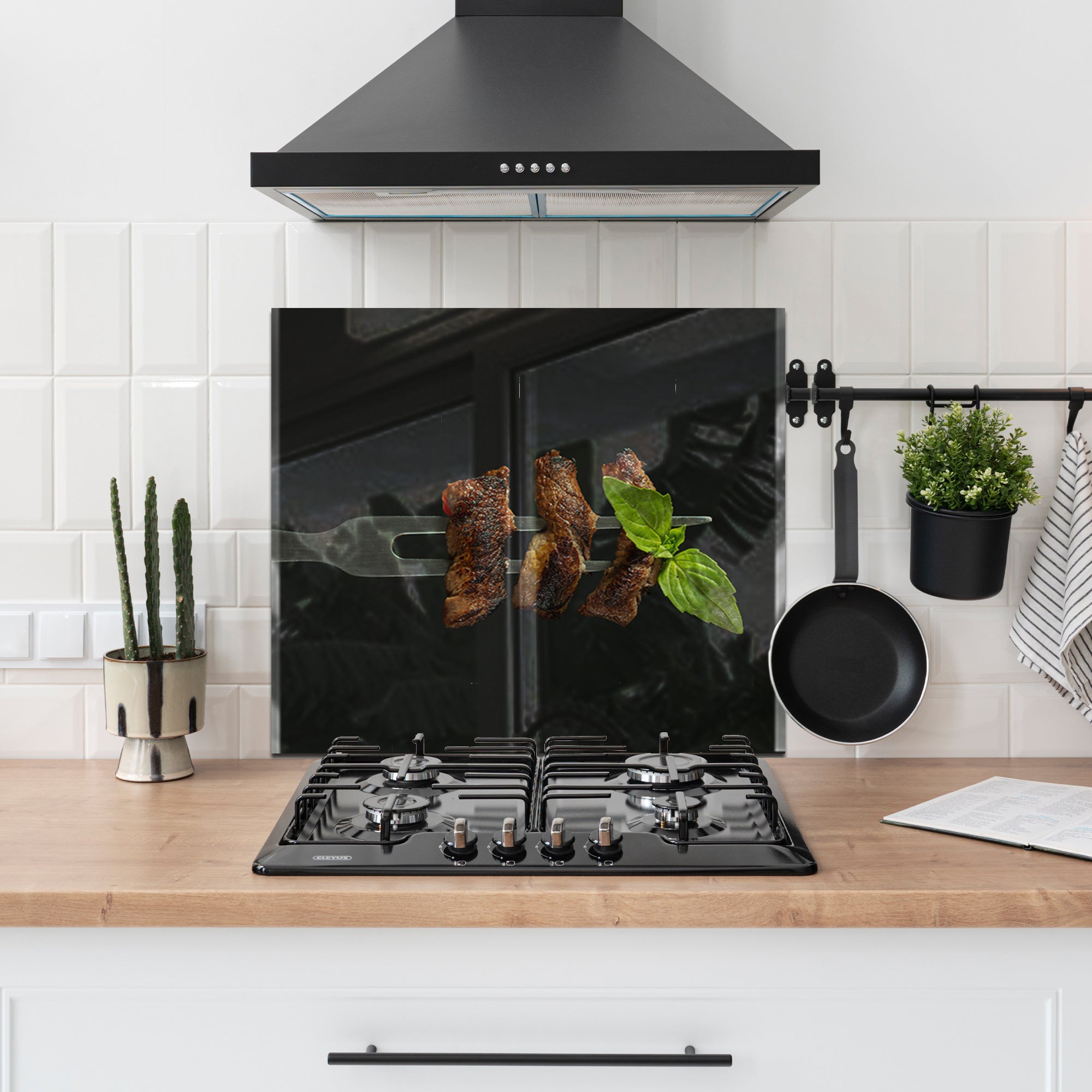 Steak & Basil Fork – Tempered Glass Kitchen Backsplash
