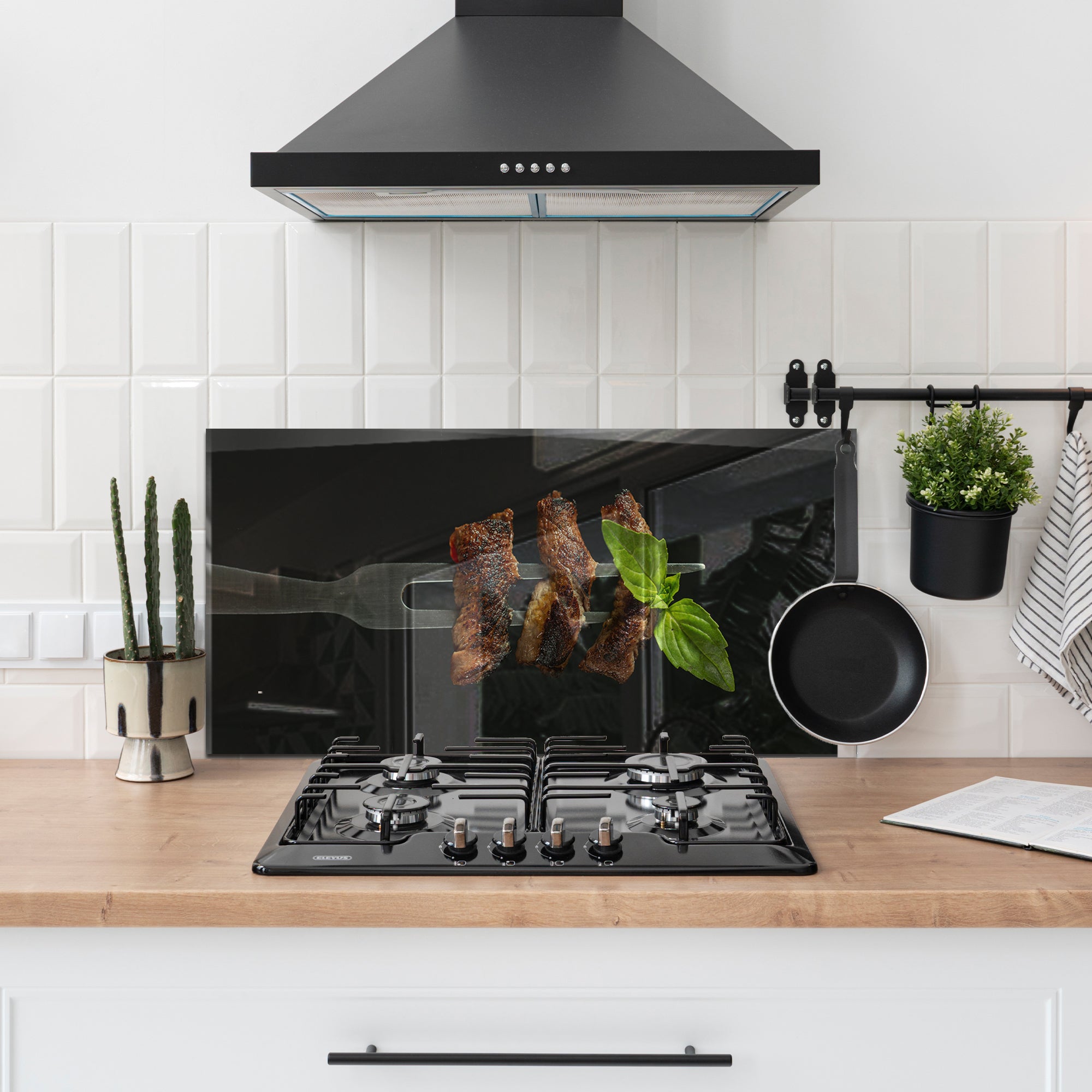 Steak & Basil Fork – Tempered Glass Kitchen Backsplash
