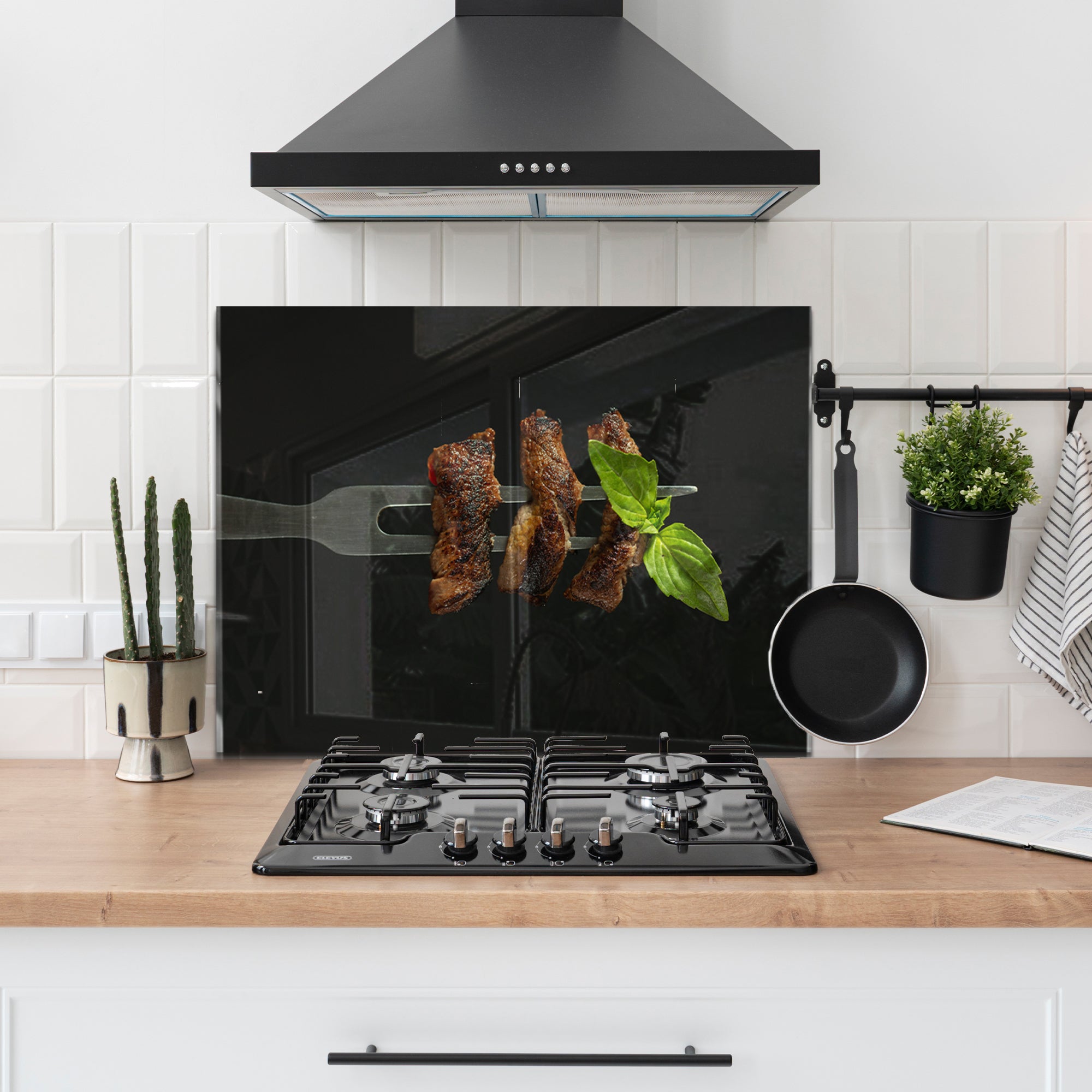 Steak & Basil Fork – Tempered Glass Kitchen Backsplash
