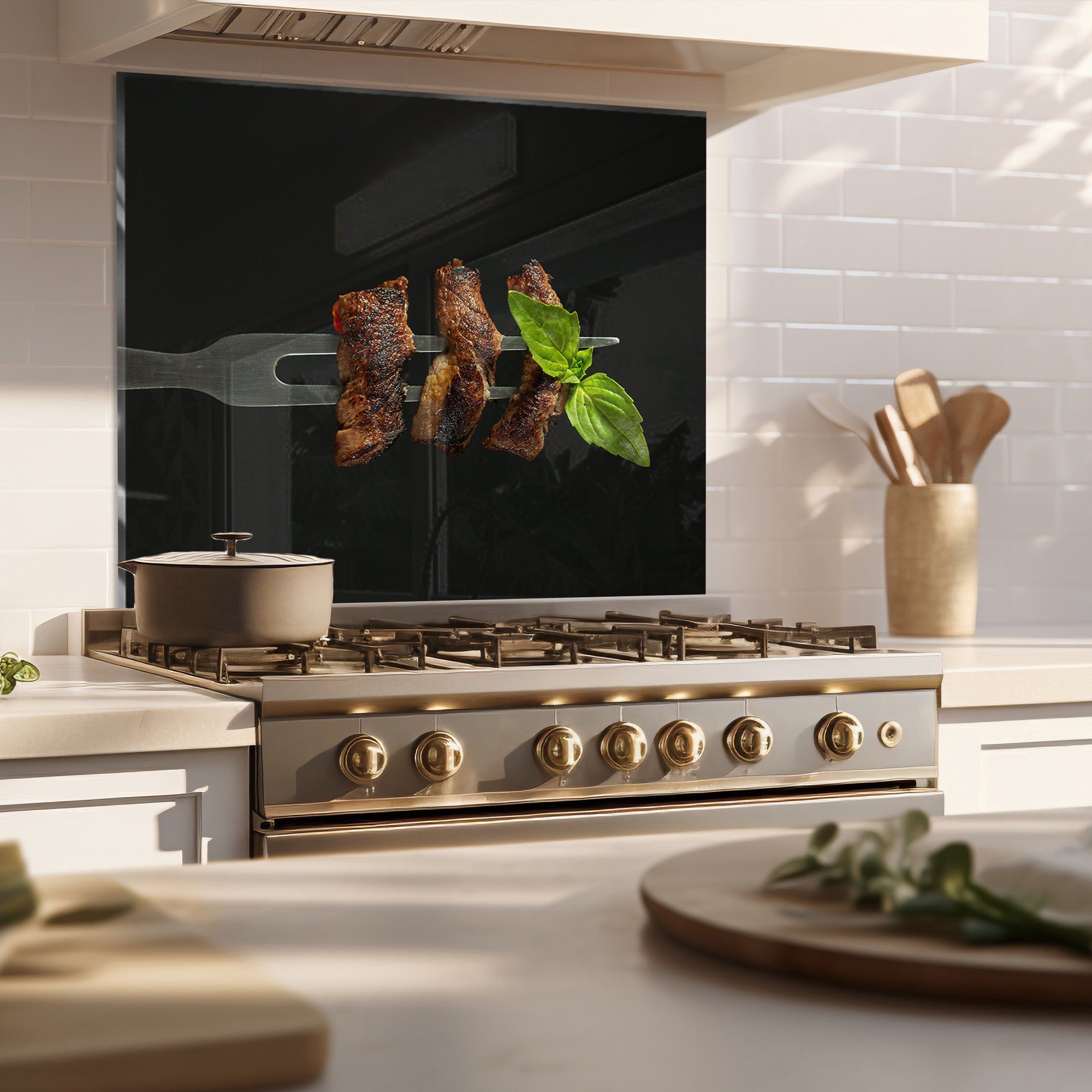 Steak & Basil Fork – Tempered Glass Kitchen Backsplash