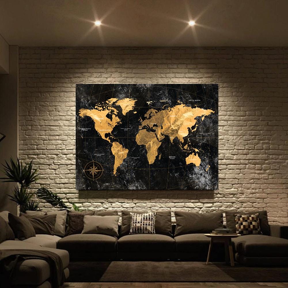 Golden Map of the World Canvas