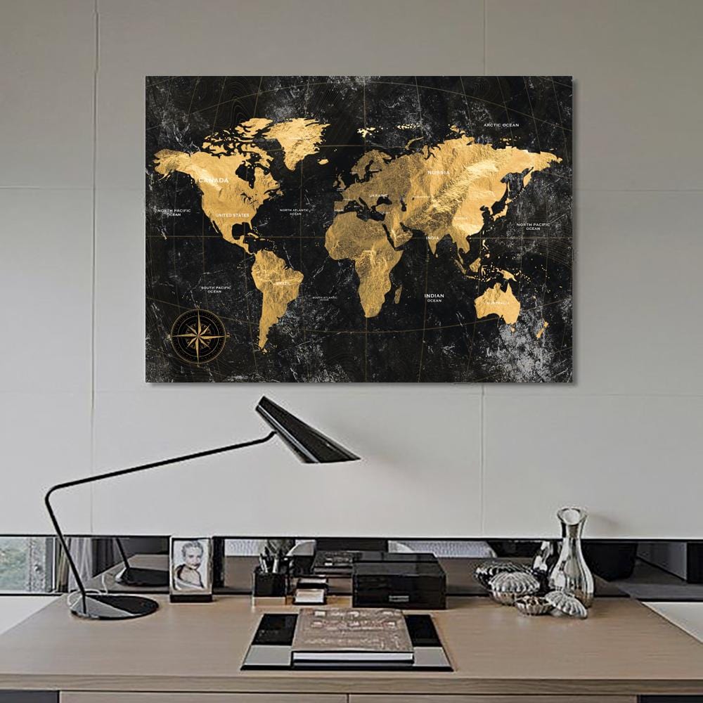 Golden Map of the World Canvas
