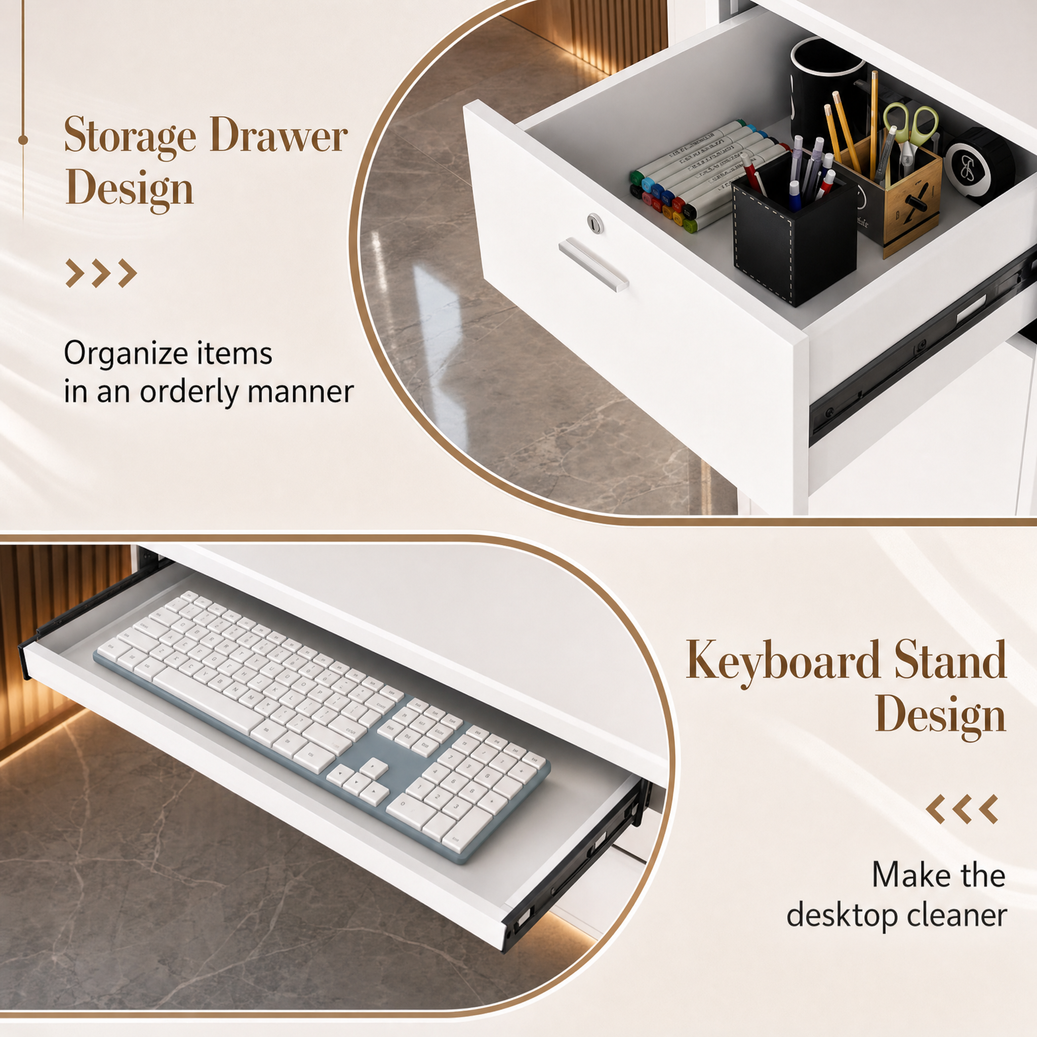 Modern reception desk with wood accent White front desk counter For salon spa beauty office