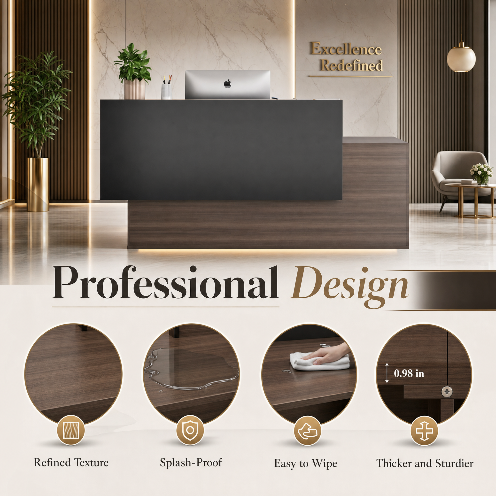 Modern reception desk with wood finish Dark front desk counter For office lobby hotel salon