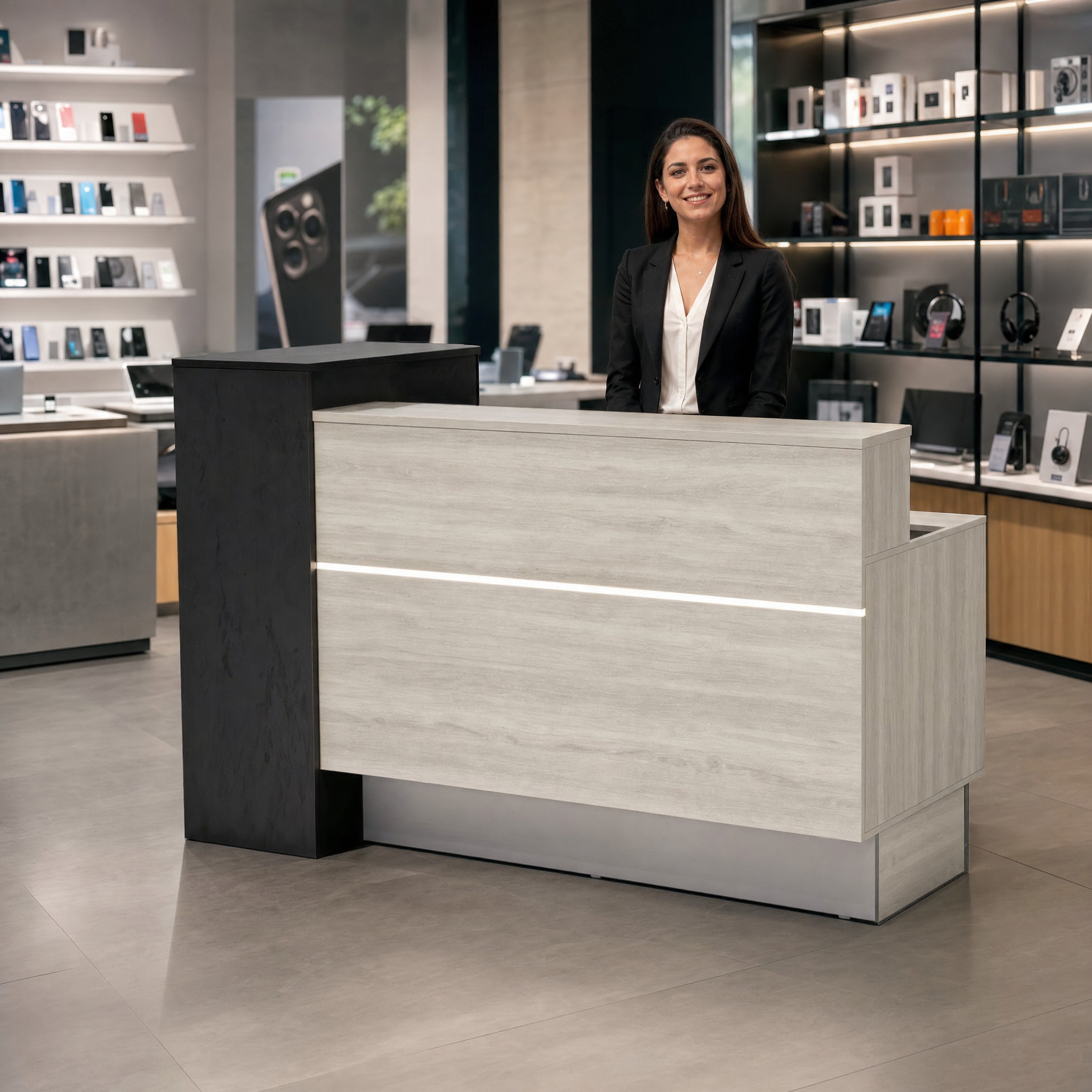 Modern reception desk with led light Travertine front desk counter For salon spa office hotel