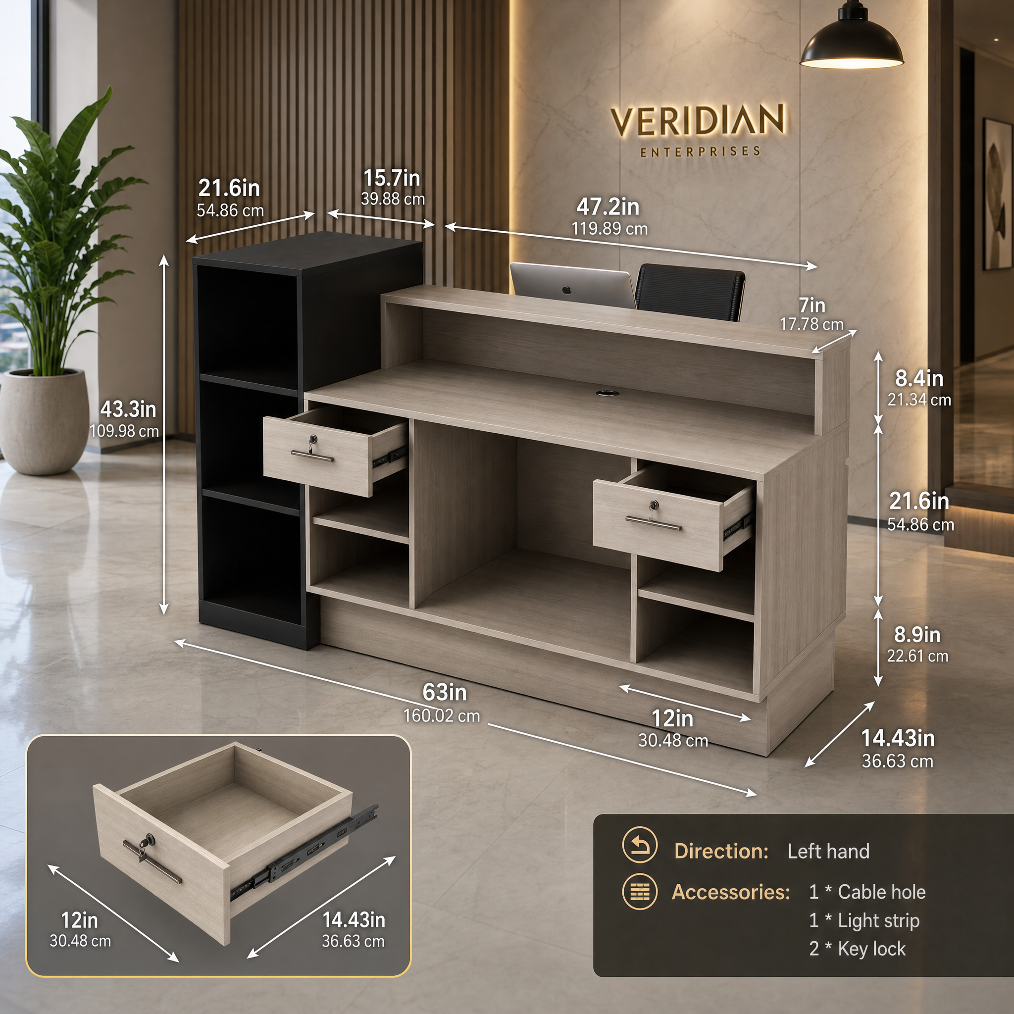 Modern reception desk with led light Travertine front desk counter For salon spa office hotel