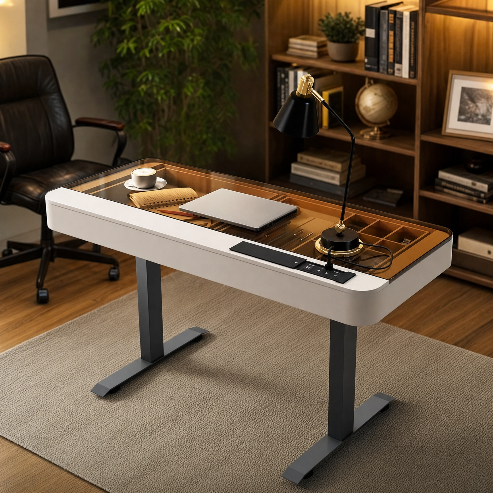 Electric standing desk with glass top White small computer desk For home office bedroom