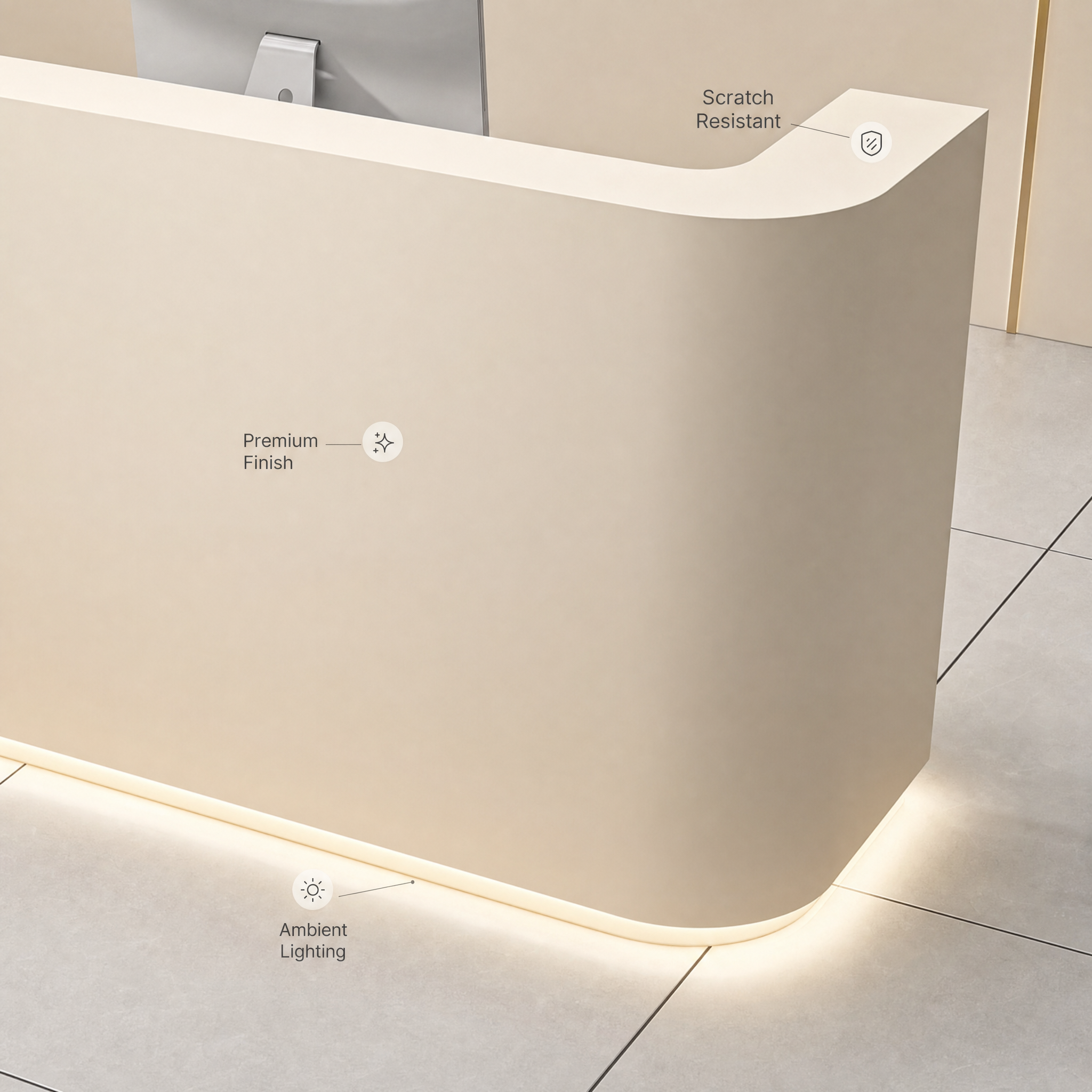 Modern reception desk with led light Beige front desk counter For salon spa beauty office