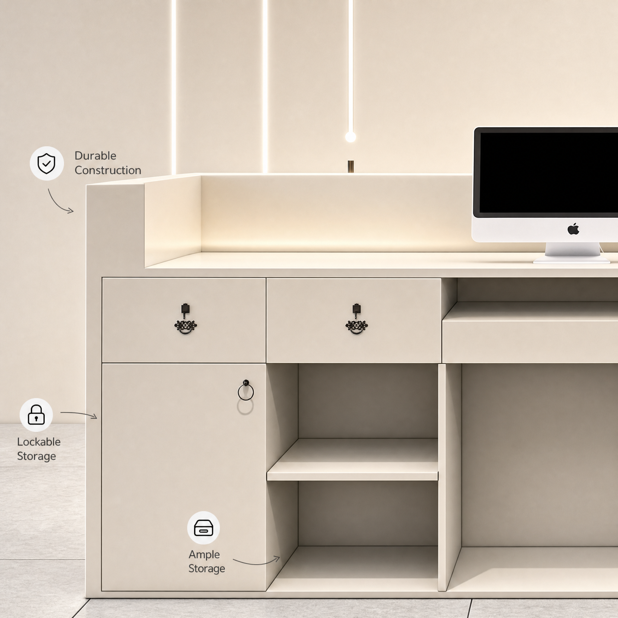 Modern reception desk with led light Beige front desk counter For salon spa beauty office