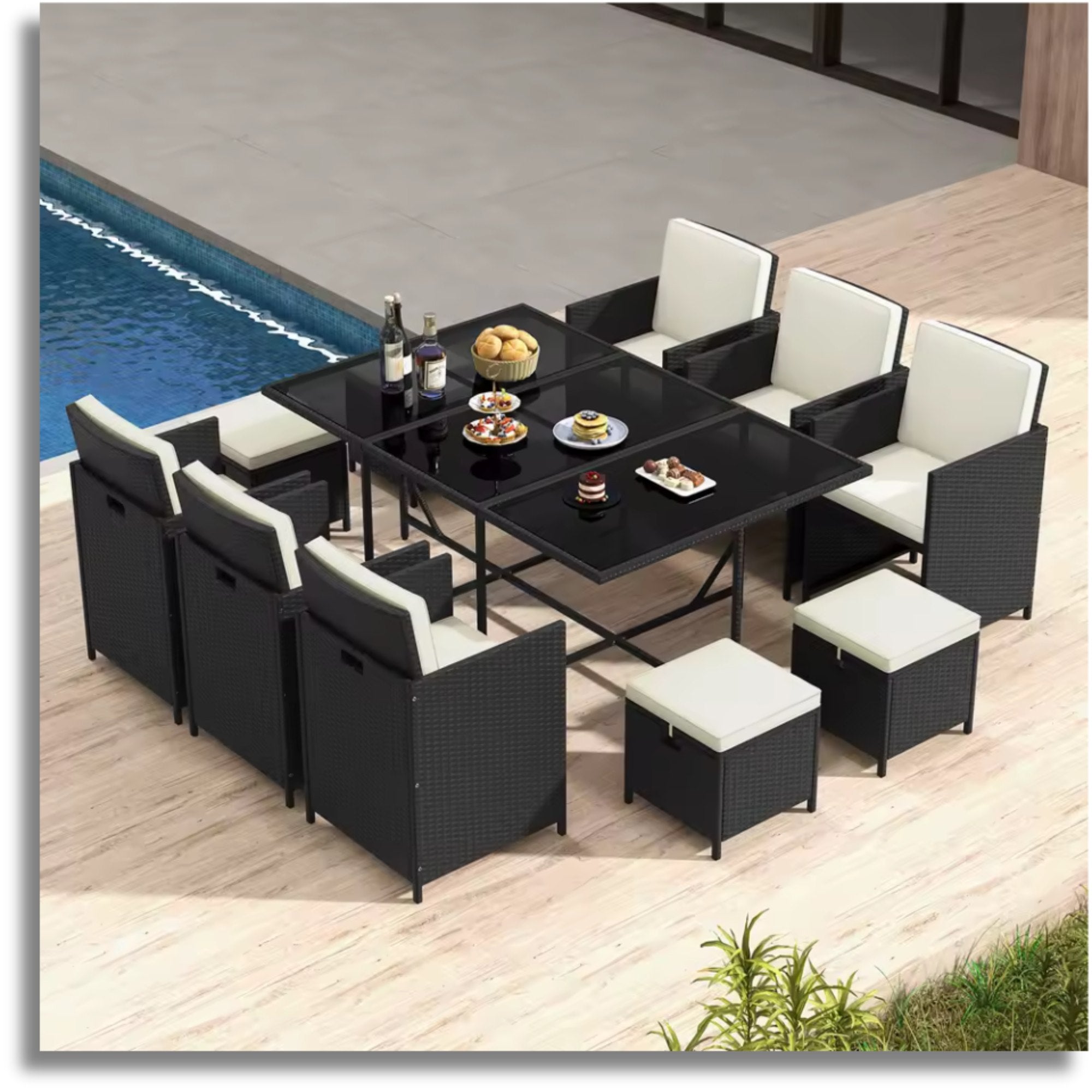 11PCS Patio Dining Set by Add2Home – Space-Saving Rattan with Cushions