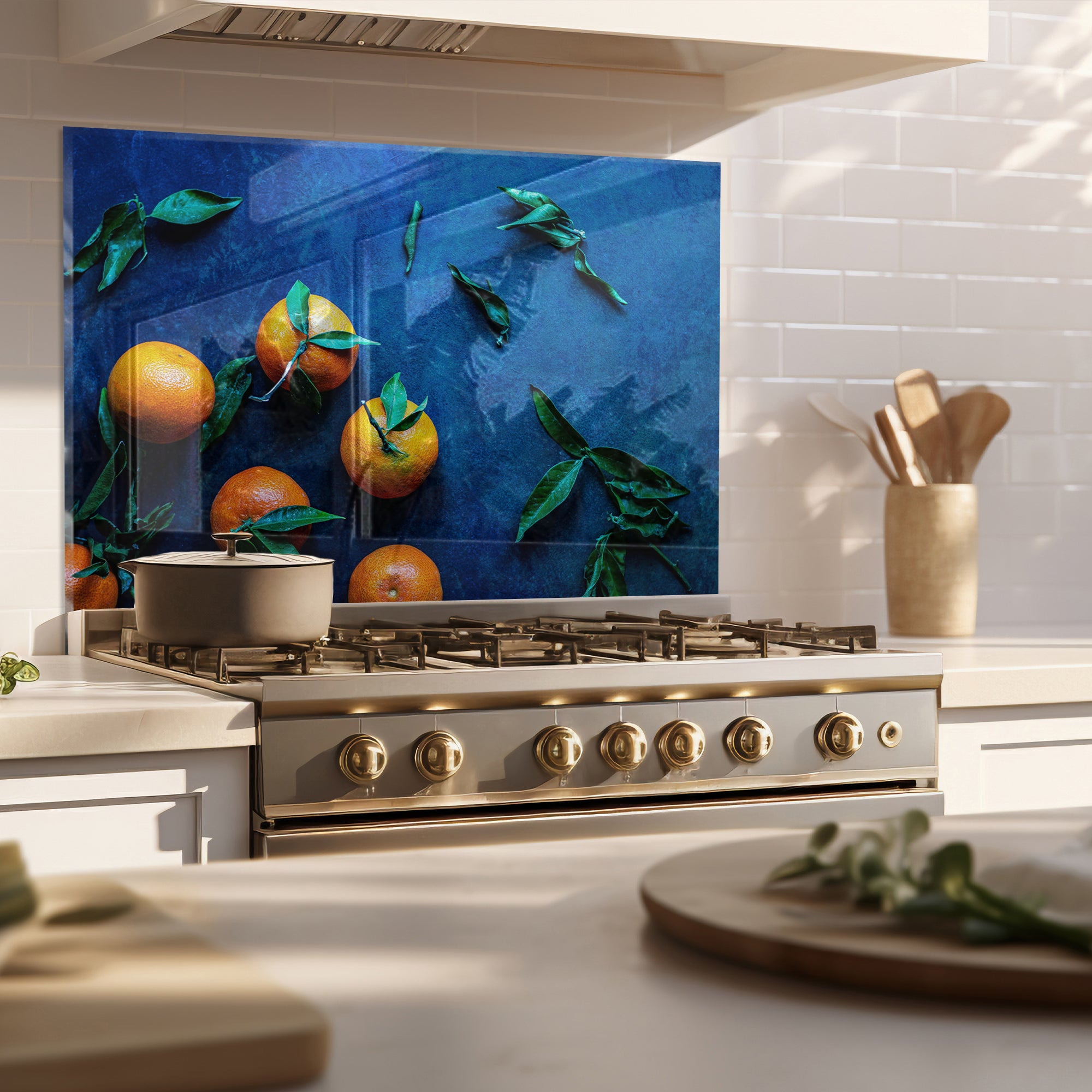 Tangerine Kitchen Tempered Glass Backsplash – Citrus Fruit Wall Panel