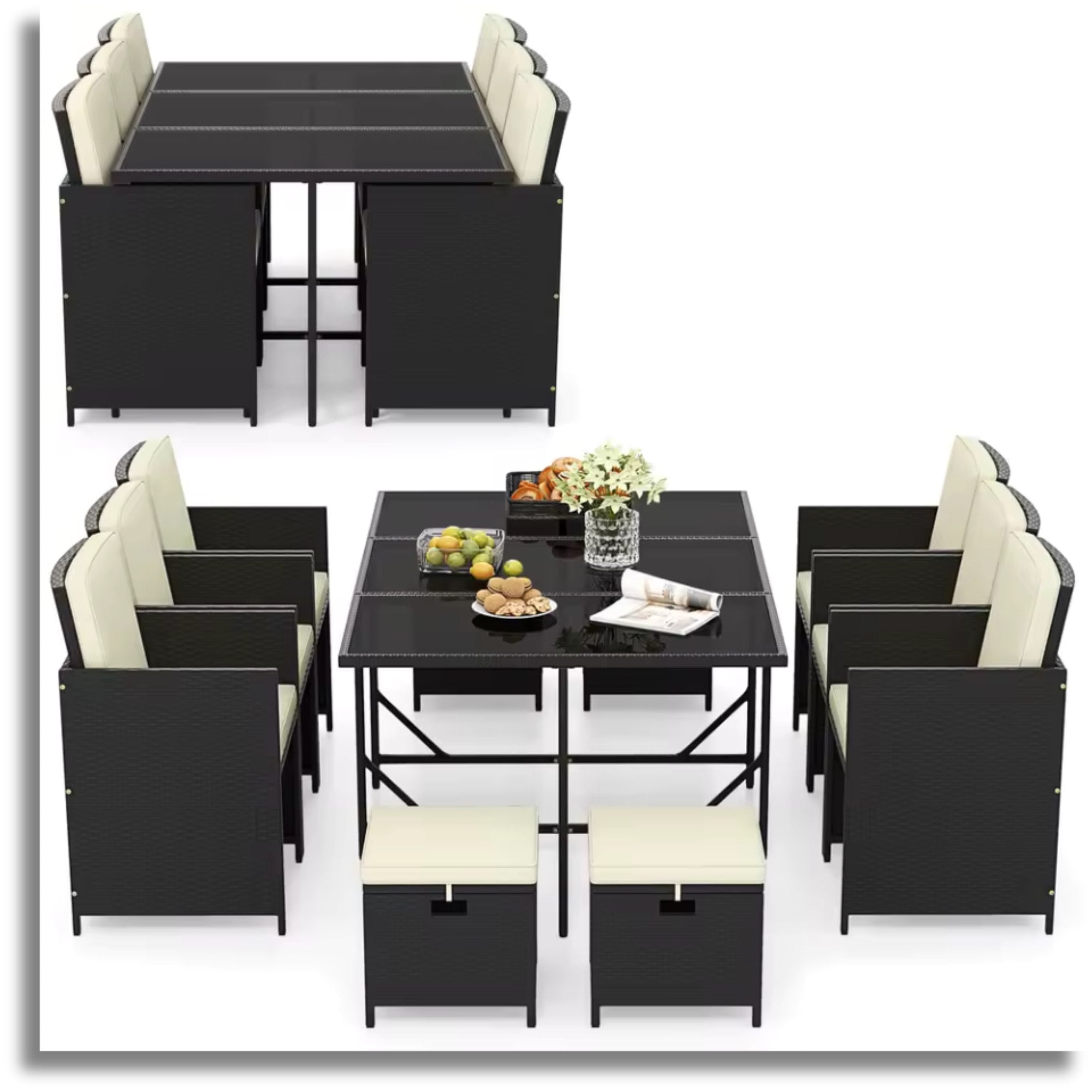 11PCS Patio Dining Set by Add2Home – Space-Saving Rattan with Cushions