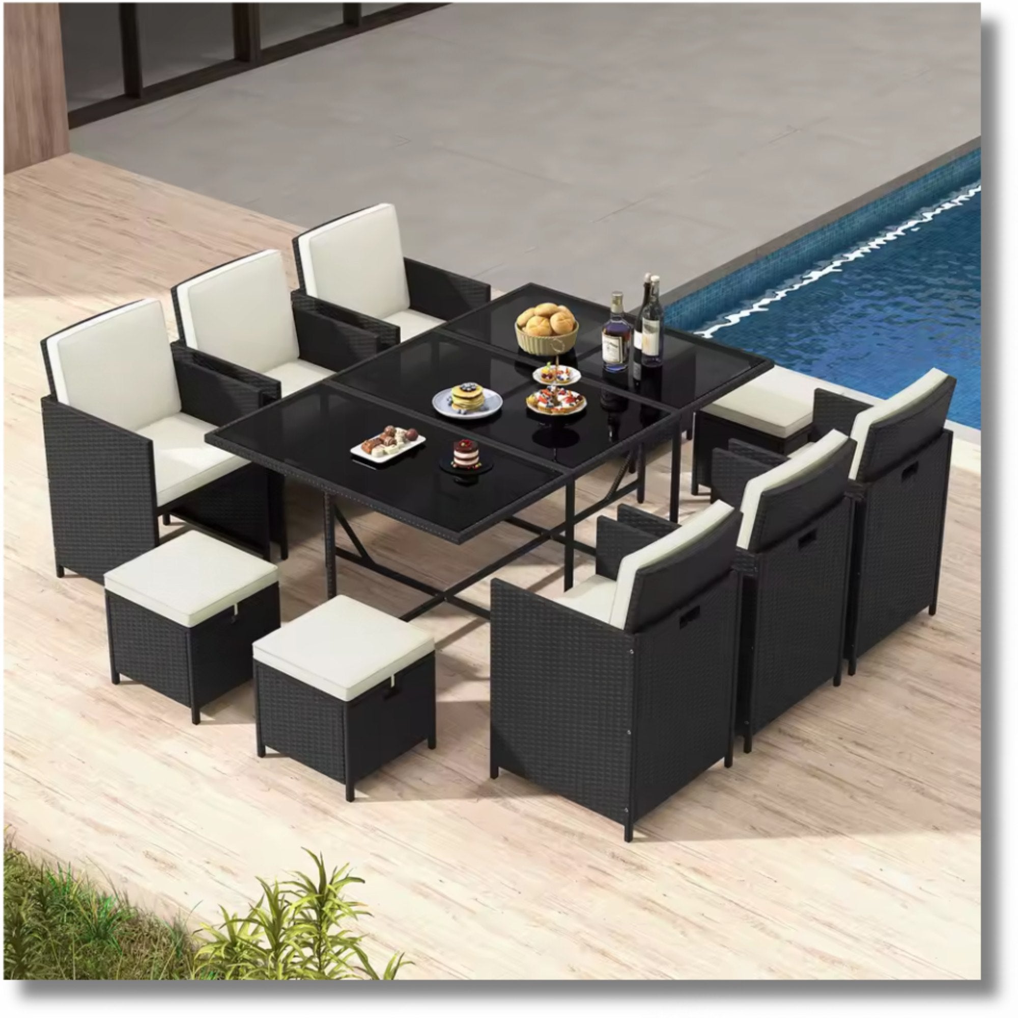 11PCS Patio Dining Set by Add2Home – Space-Saving Rattan with Cushions