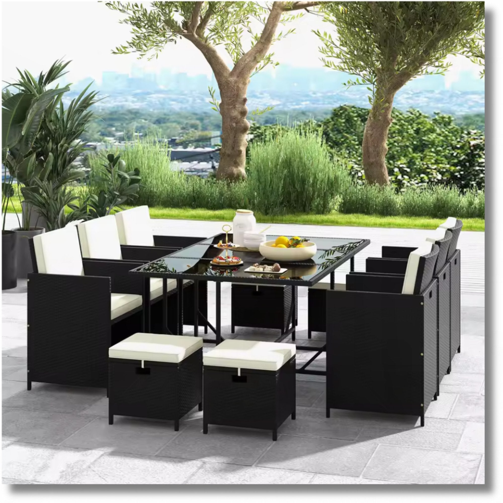 11PCS Patio Dining Set by Add2Home – Space-Saving Rattan with Cushions