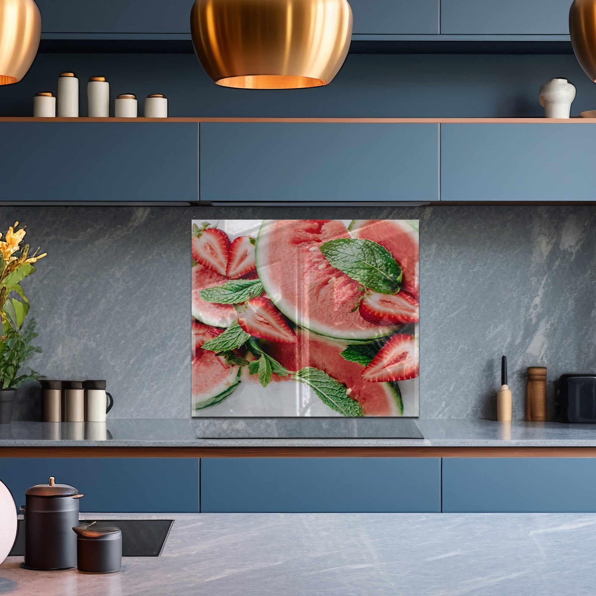 Watermelon & Strawberry Tempered Glass Backsplash – Fresh Summer Kitchen Panel