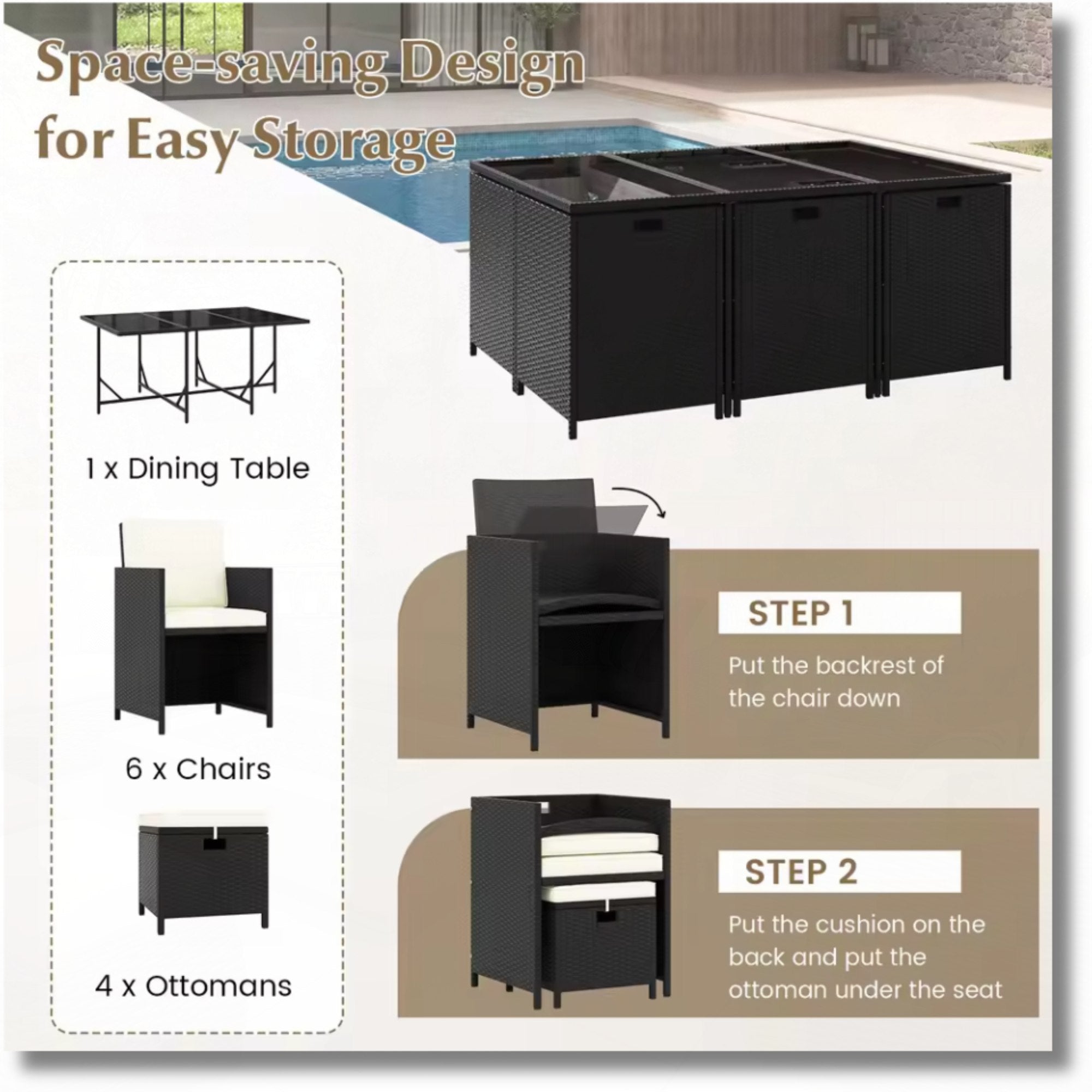 11PCS Patio Dining Set by Add2Home – Space-Saving Rattan with Cushions