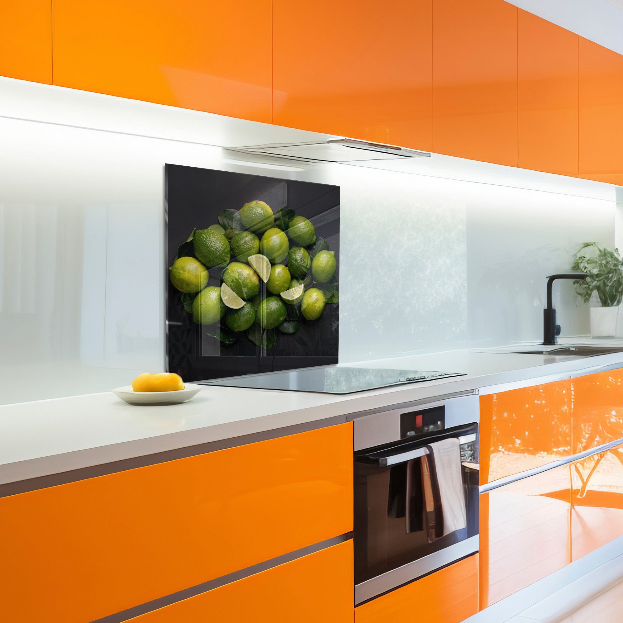 Fresh Lime Burst – Tempered Glass Kitchen Backsplash