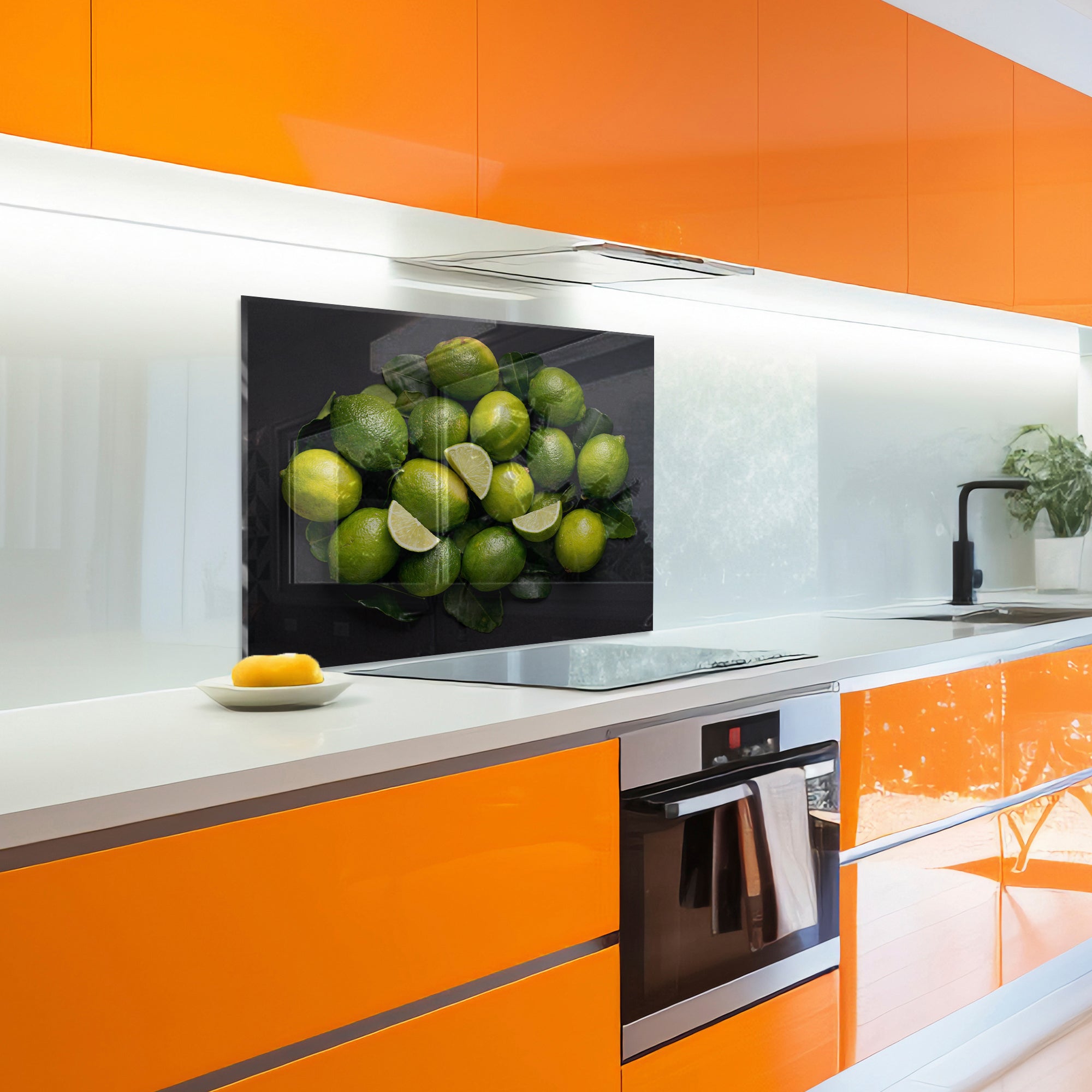 Fresh Lime Burst – Tempered Glass Kitchen Backsplash