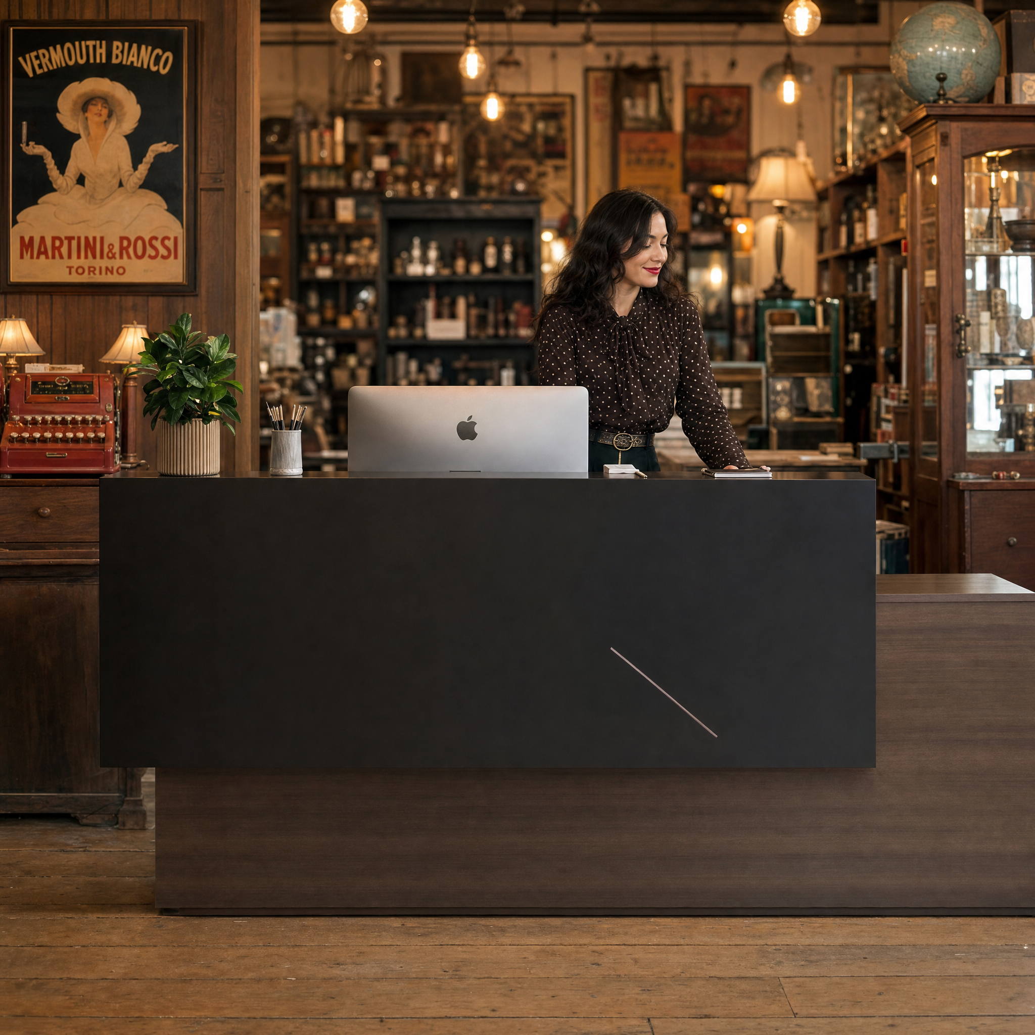 Modern reception desk with wood finish Dark front desk counter For office lobby hotel salon