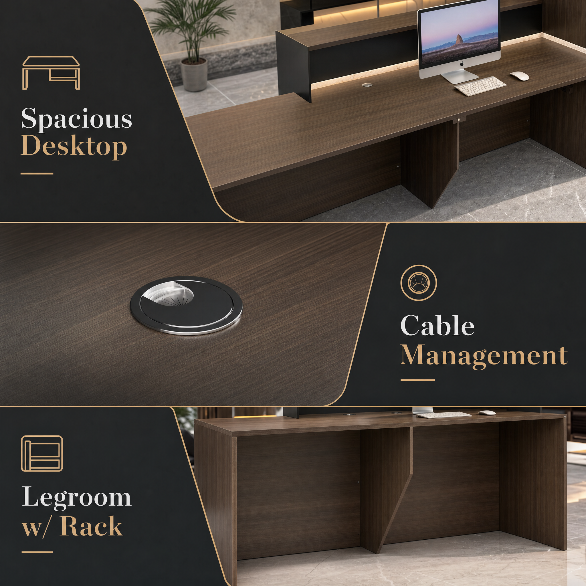 Modern reception desk with wood finish Dark front desk counter For office lobby hotel salon