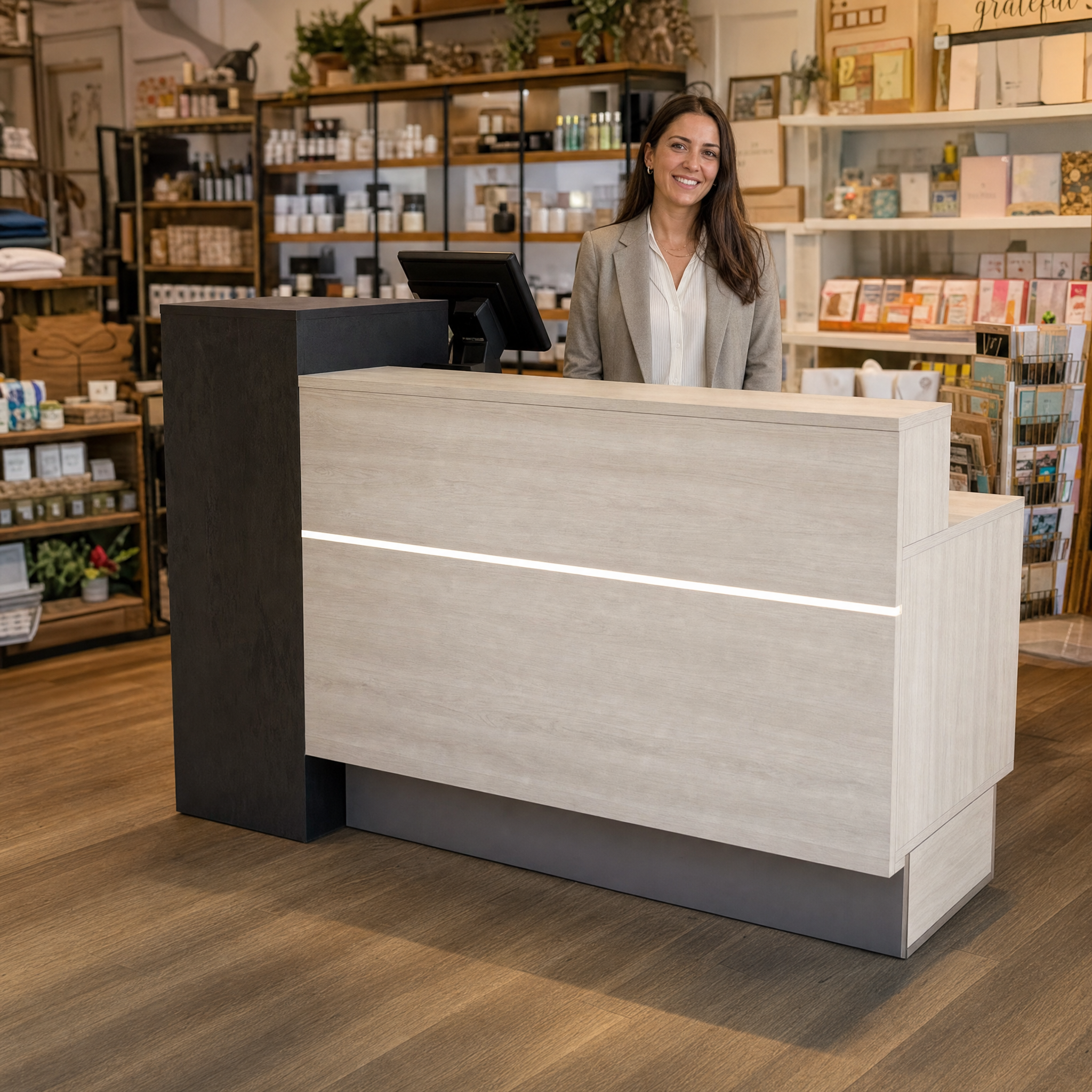 Modern reception desk with led light Travertine front desk counter For salon spa office hotel