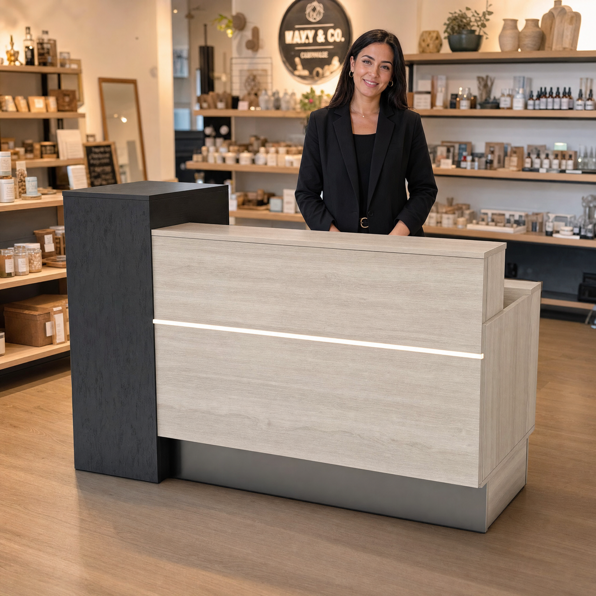 Modern reception desk with led light Travertine front desk counter For salon spa office hotel