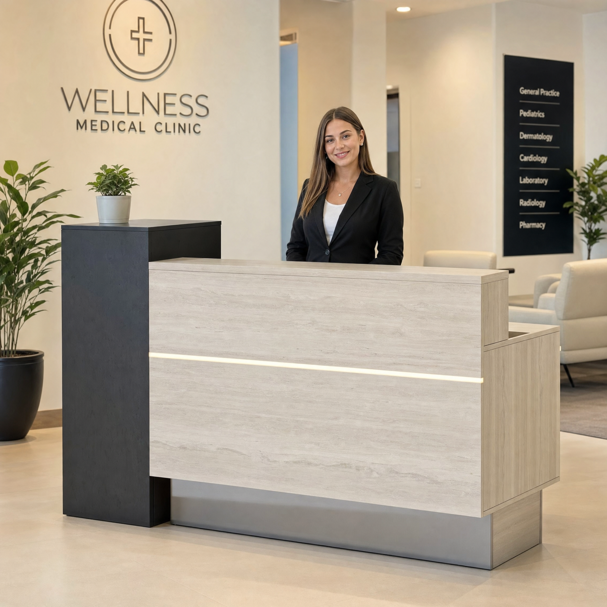 Modern reception desk with led light Travertine front desk counter For salon spa office hotel