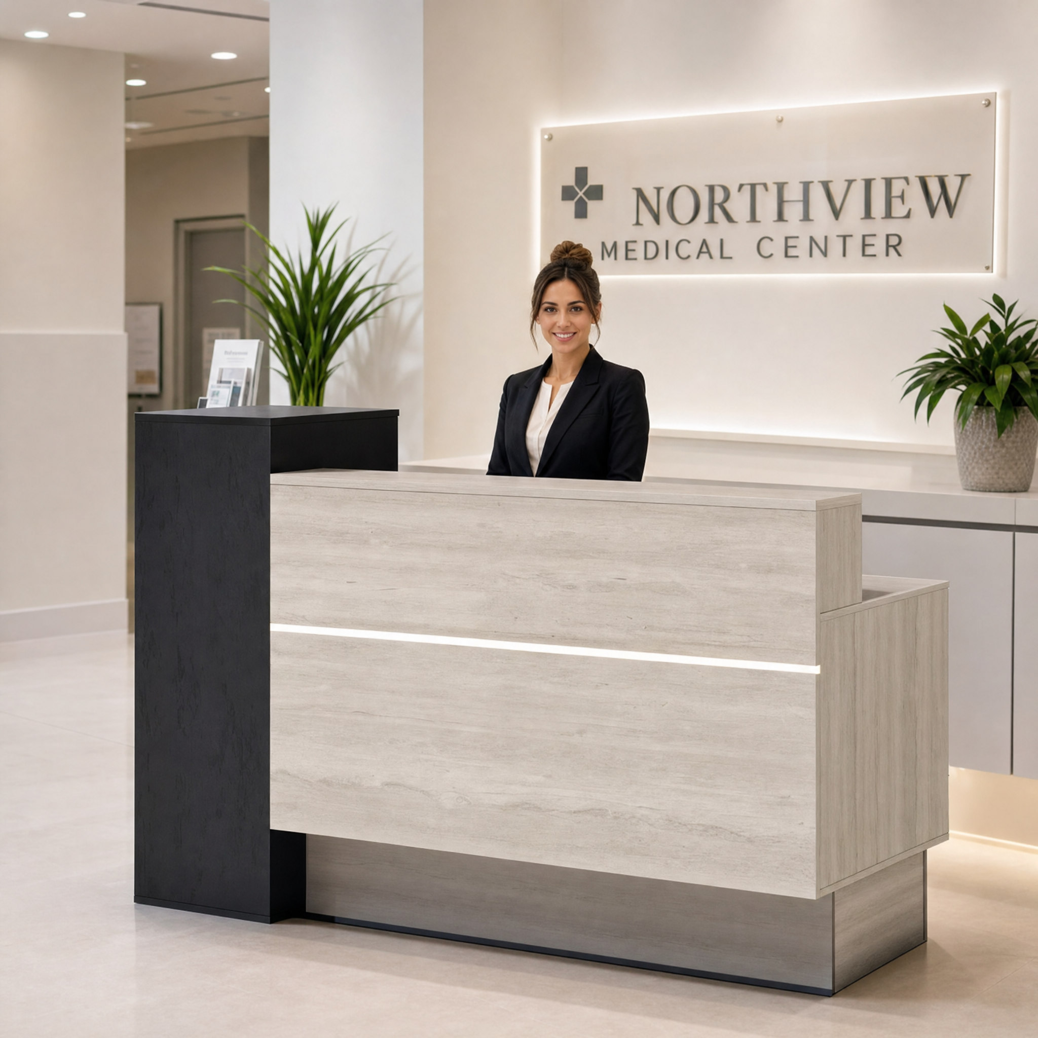 Modern reception desk with led light Travertine front desk counter For salon spa office hotel