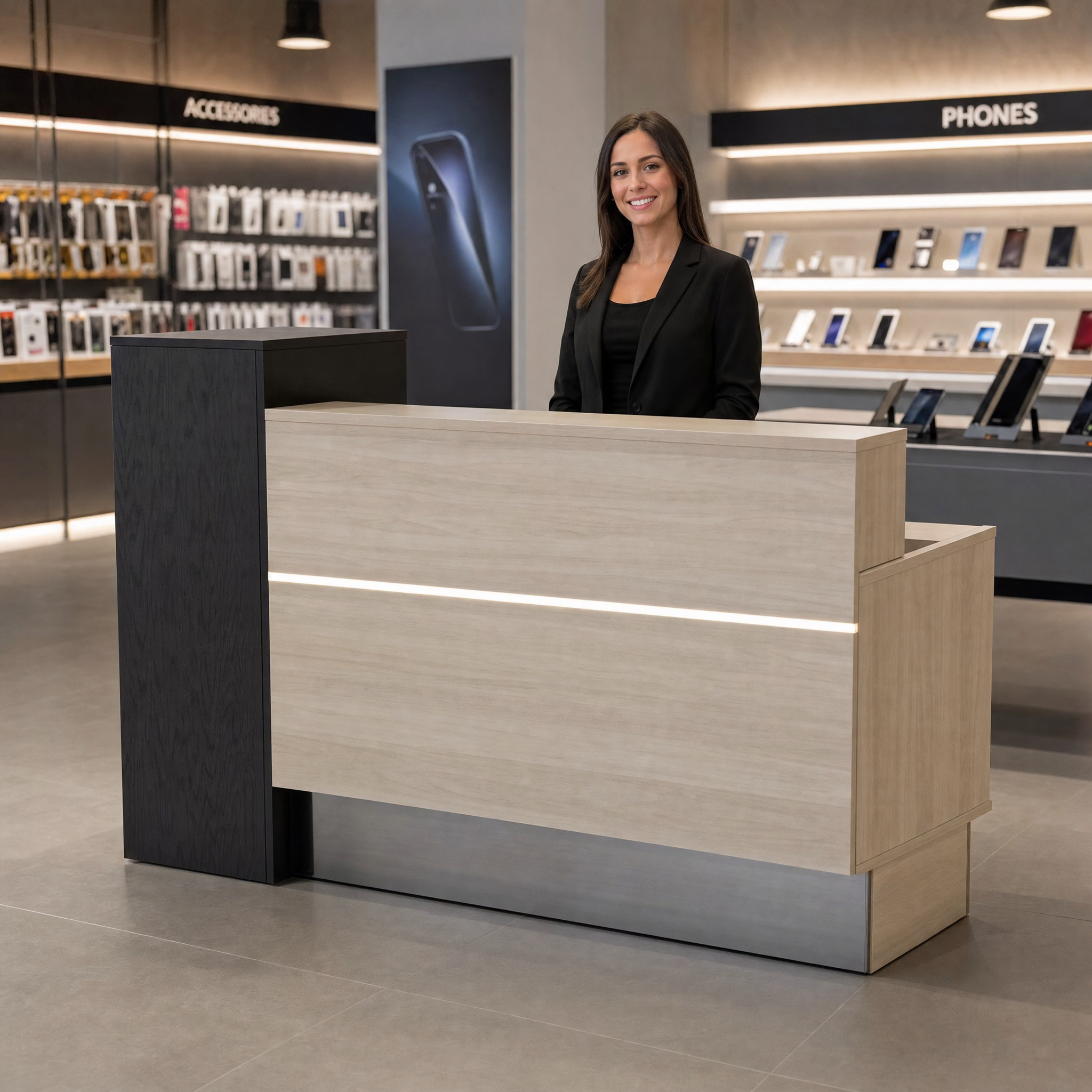 Modern reception desk with led light Travertine front desk counter For salon spa office hotel