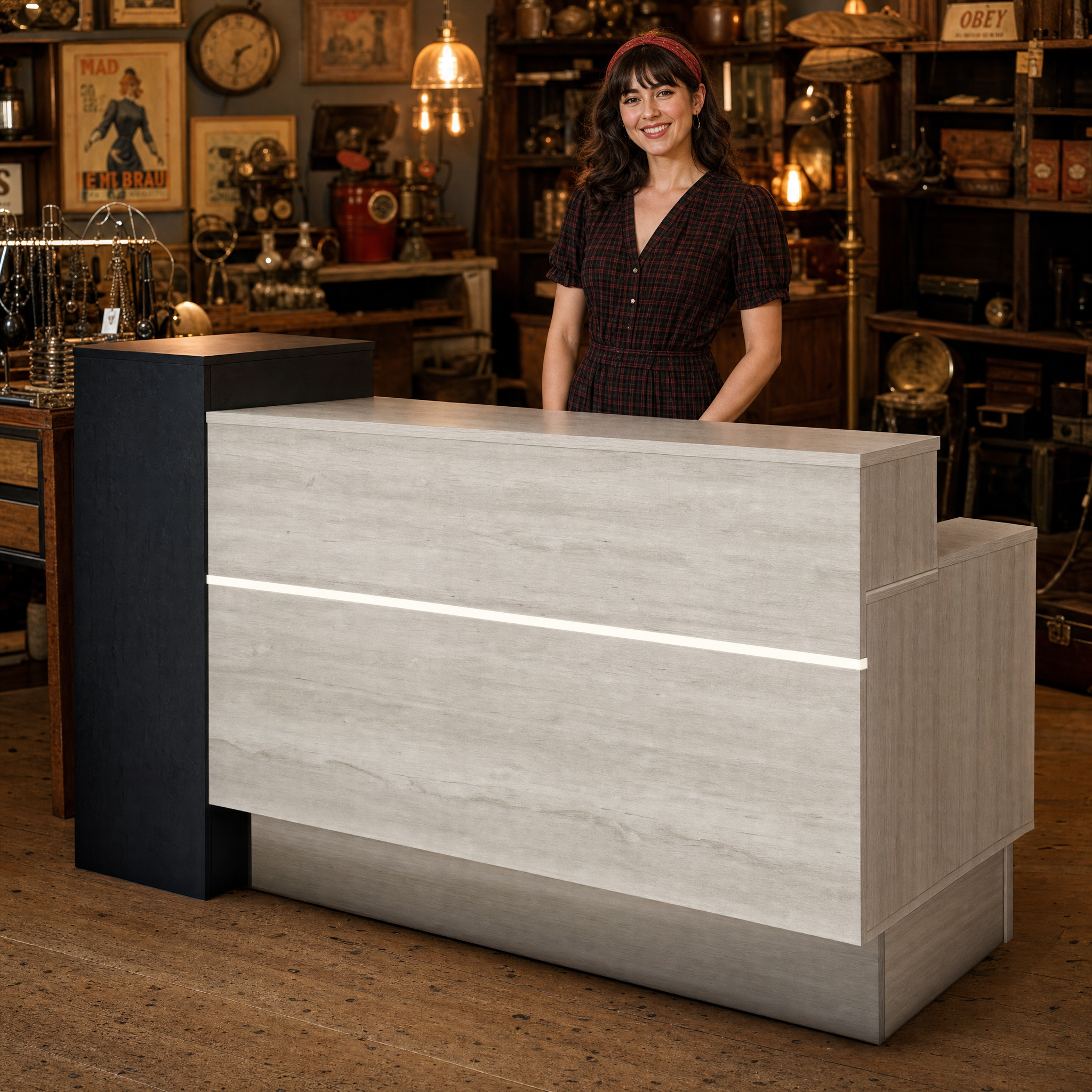 Modern reception desk with led light Travertine front desk counter For salon spa office hotel