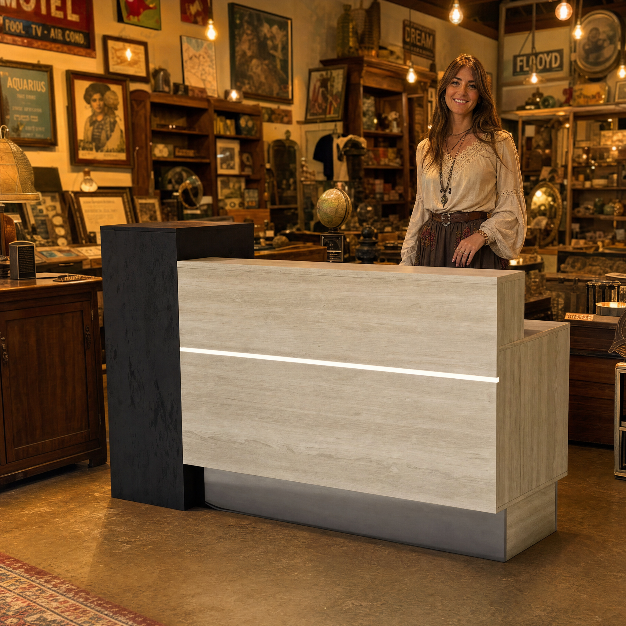 Modern reception desk with led light Travertine front desk counter For salon spa office hotel