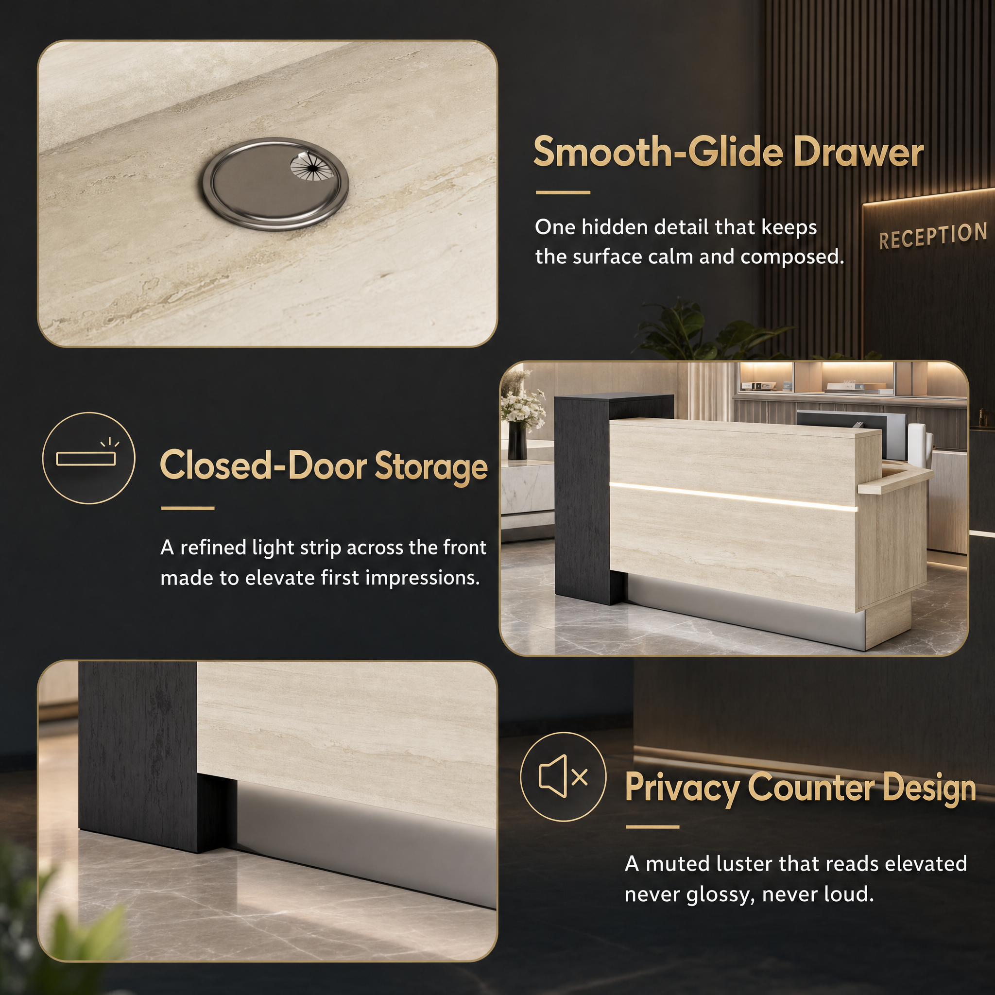 Modern reception desk with led light Travertine front desk counter For salon spa office hotel
