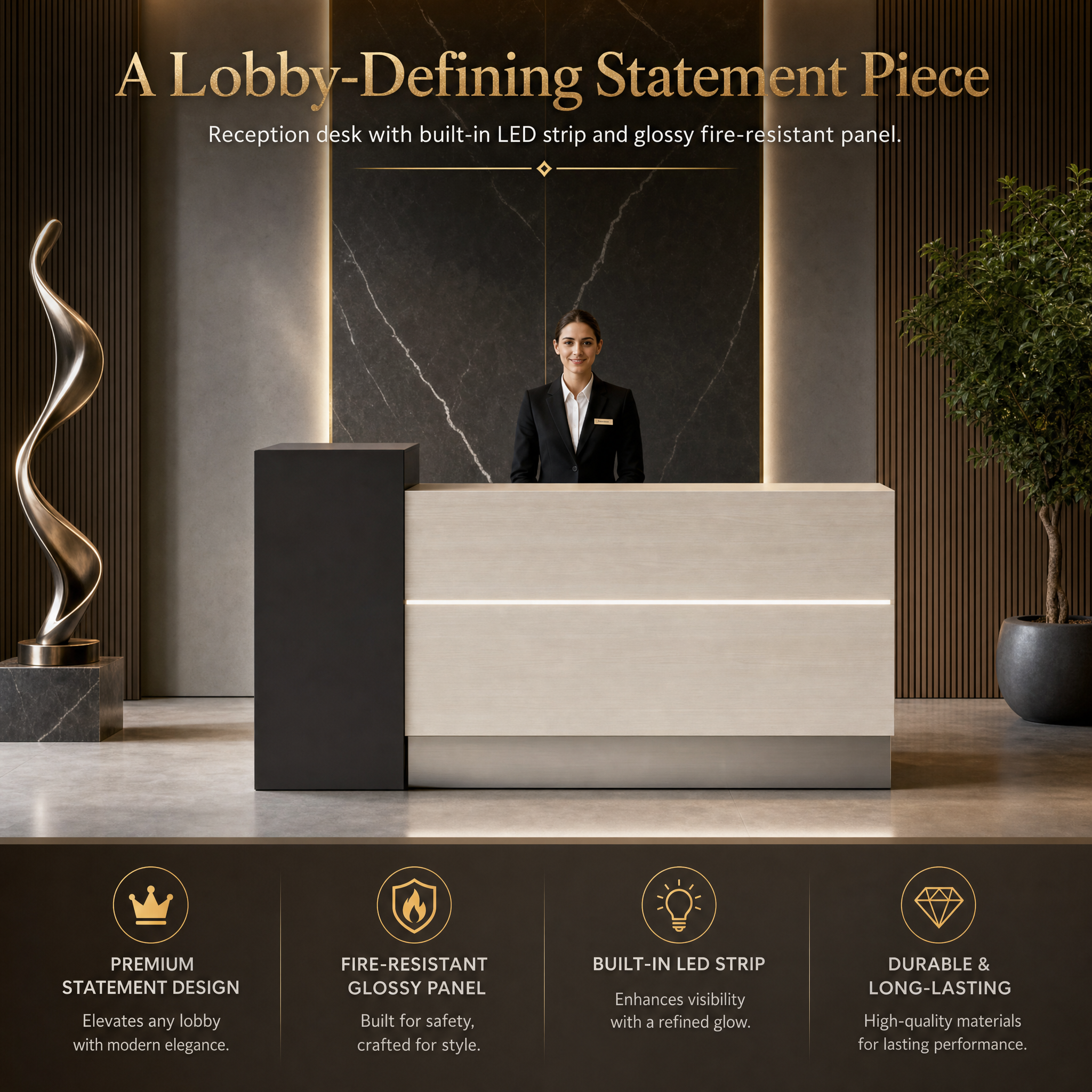 Modern reception desk with led light Travertine front desk counter For salon spa office hotel