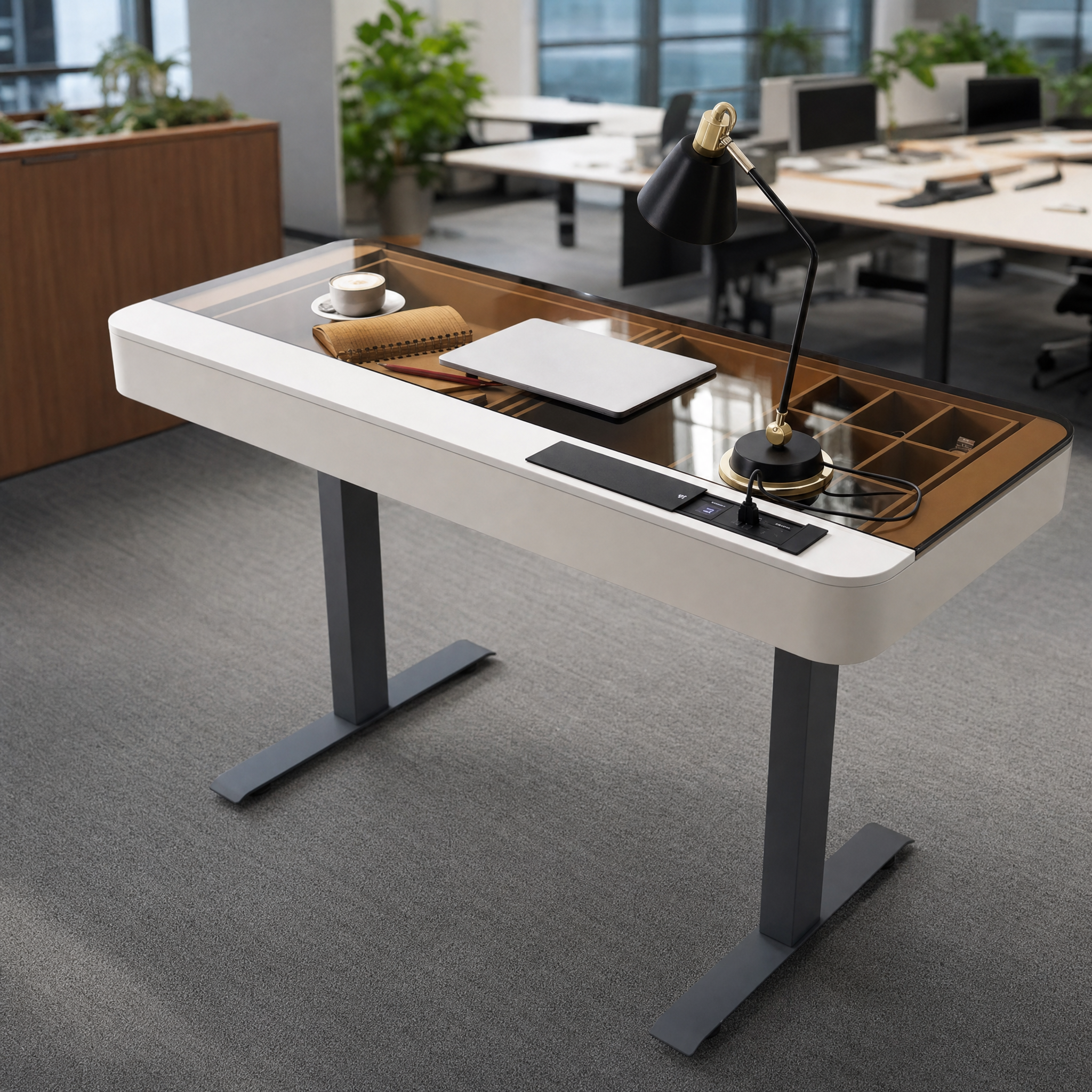 Electric standing desk with glass top White small computer desk For home office bedroom